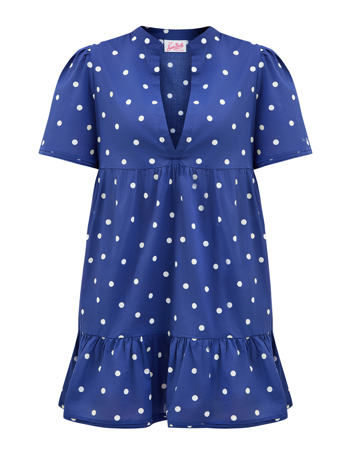 Легкое платье из хлопка с принтом и V-образным вырезом MC2 SAINT BARTH, цвет синий, размер S;M;L
