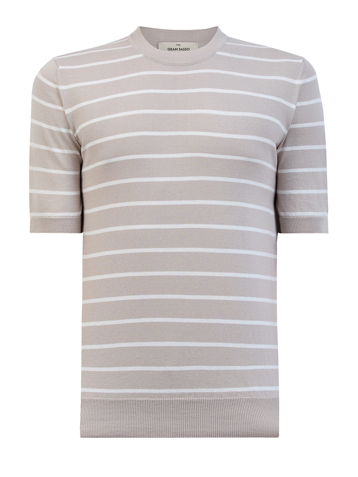 

Хлопковый джемпер с принтом в полоску и английской окантовкой, Бежевый, Хлопковый джемпер с принтом в полоску и английской окантовкой