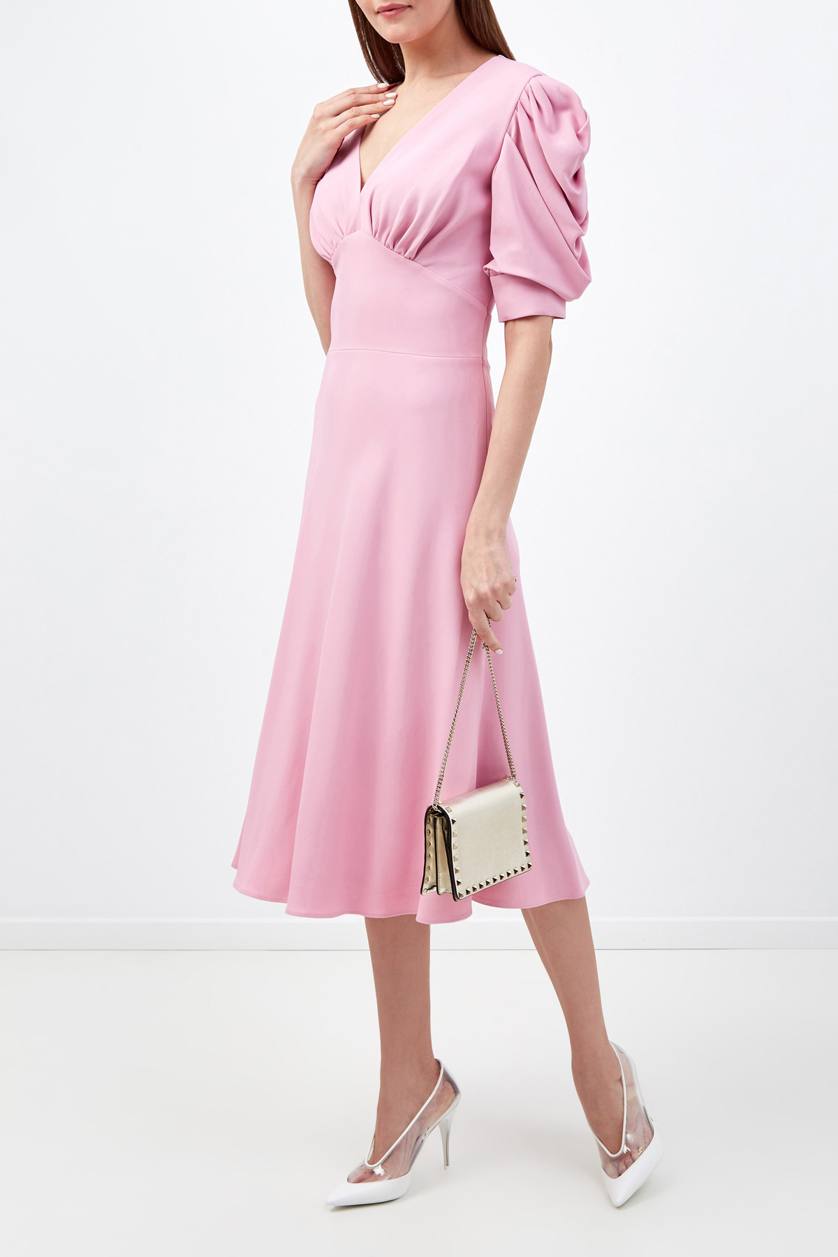 Платье А-силуэта с драпировками и объемными рукавами ERMANNO SCERVINO, цвет розовый, размер 42;44;40 - фото 2