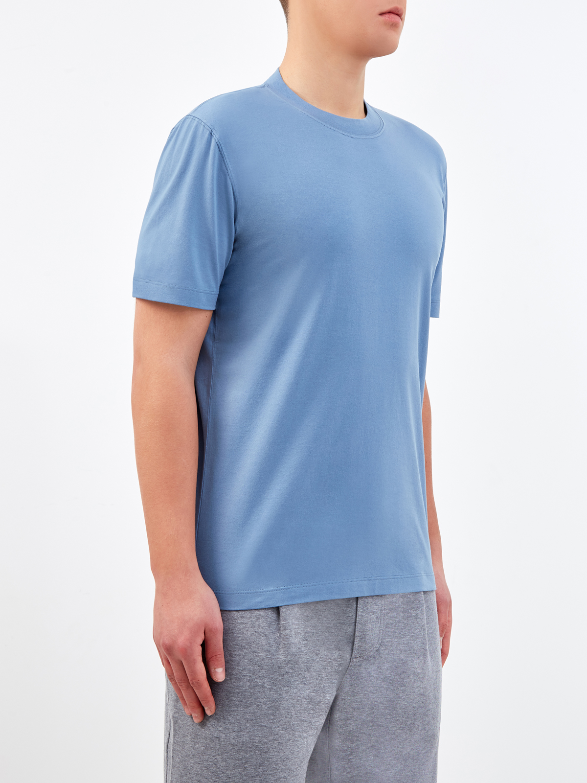 Базовая мужская футболка из гладкого джерси BRUNELLO CUCINELLI, цвет голубой, размер 52;50 - фото 3