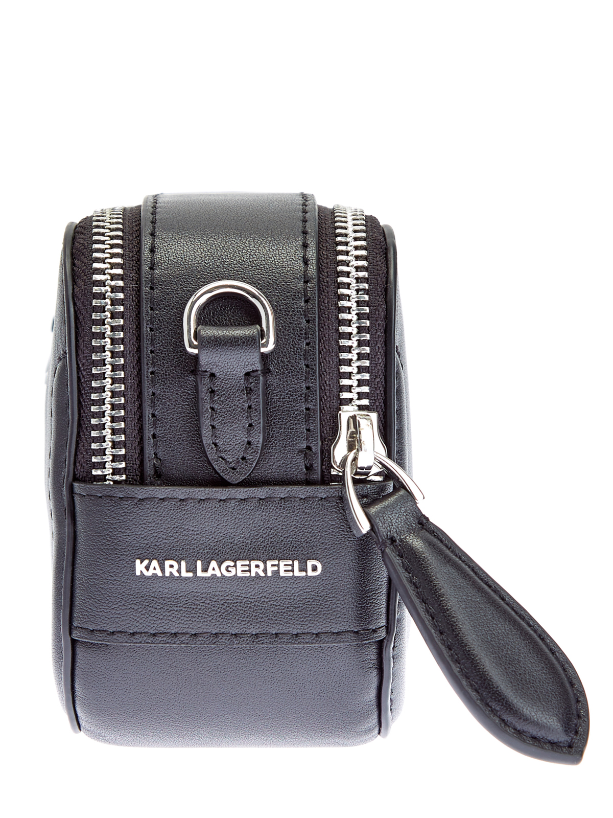 Кроссбоди из металлизированной телячьей кожи с литым логотипом KARL LAGERFELD, цвет черный, размер S;L - фото 4