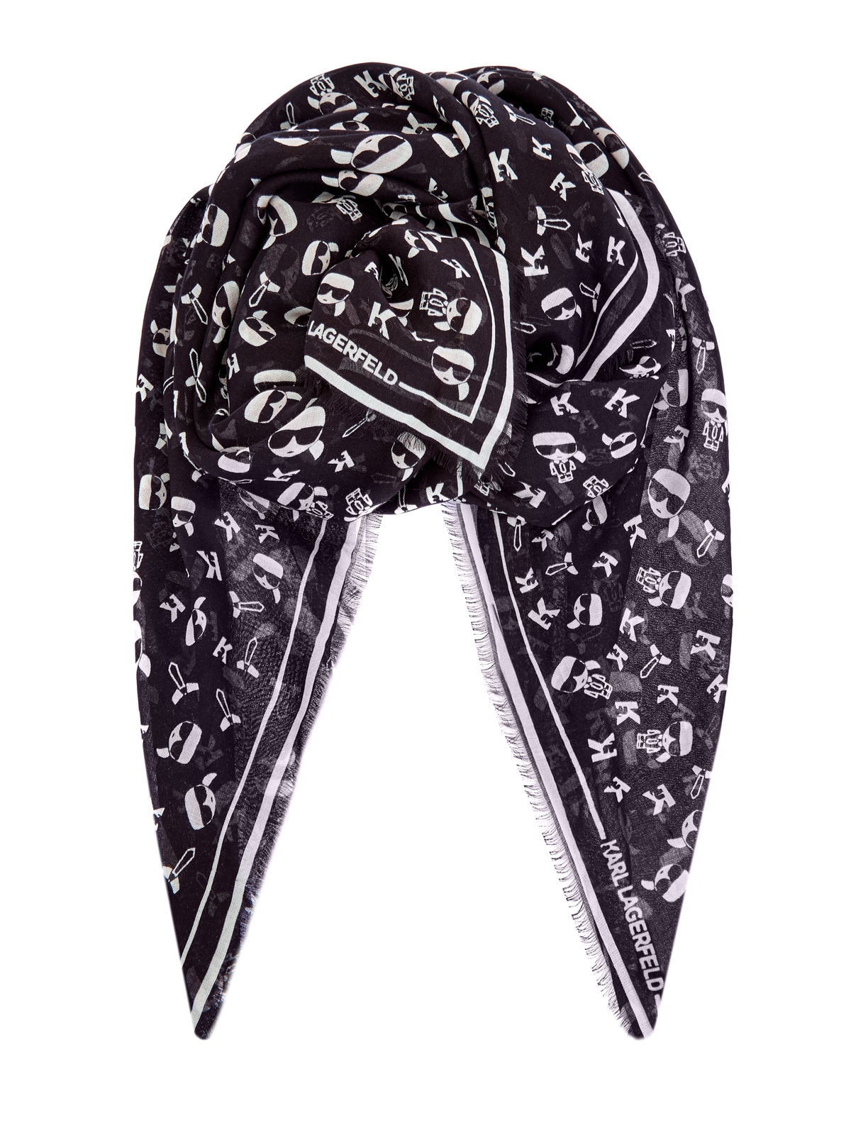 Платок из шелка и модала с принтом K/Ikonik KARL LAGERFELD, цвет черный, размер S;L