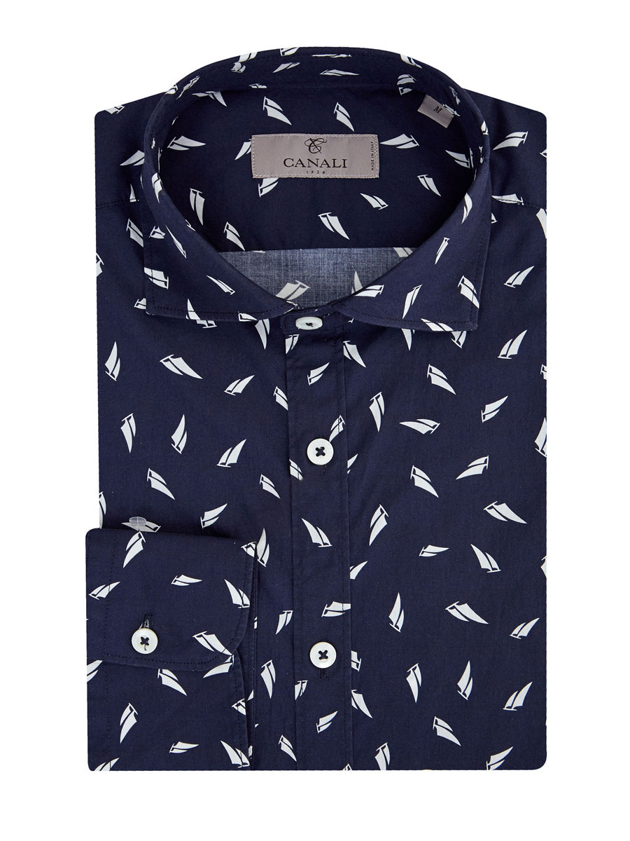 Рубашка из плотного хлопка с контрастным принтом all-over CANALI, цвет синий, размер 48;50;54;56