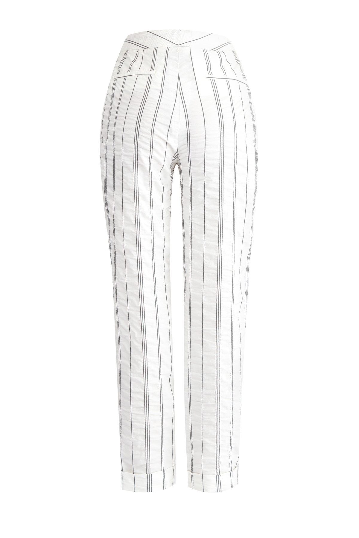 Брюки укороченного кроя с жатой текстурой и тканым принтом в полоску LORENA ANTONIAZZI, цвет белый, размер 40;44 - фото 2