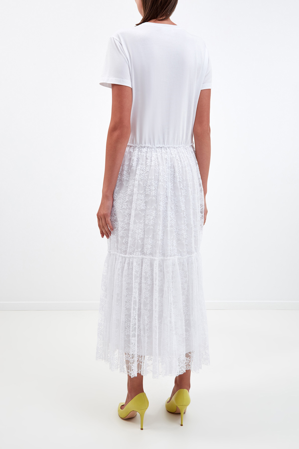 Платье-футболка из хлопкового джерси с кружевным подолом-плиссе REDVALENTINO, цвет белый, размер 42;44;40 - фото 4