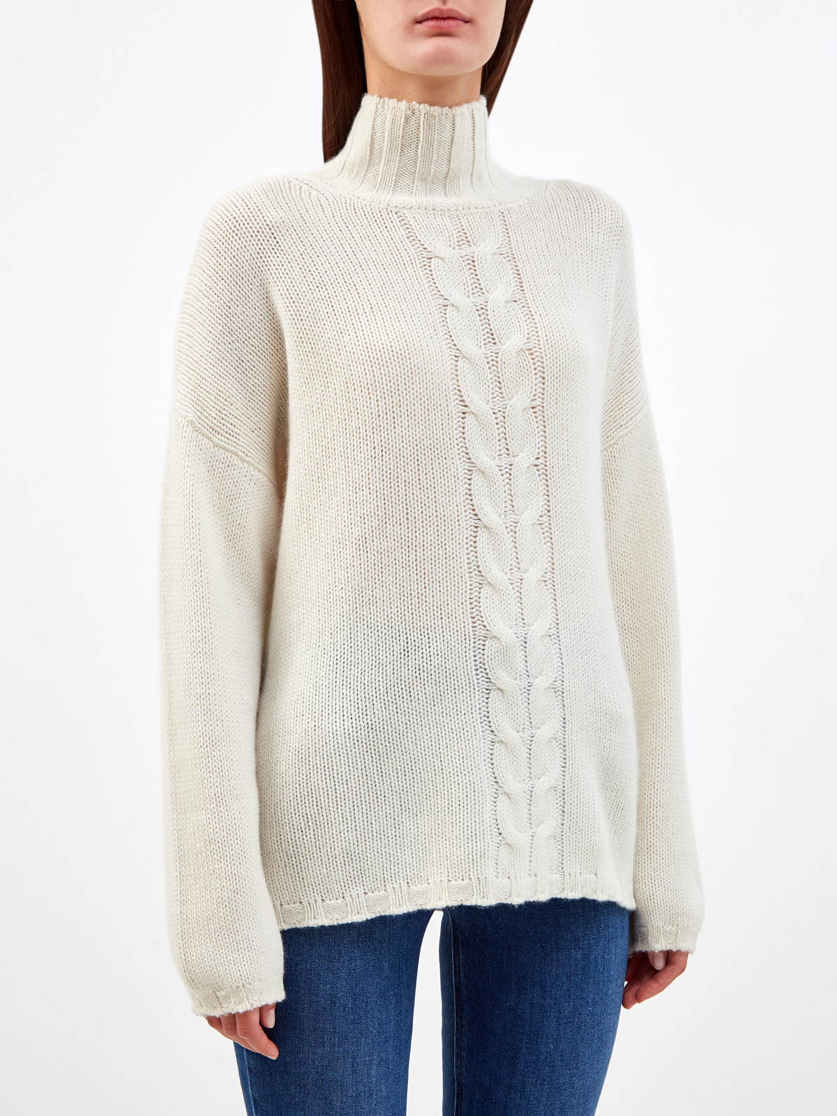 Кашемировый свитер с фактурным вязаным узором RE VERA, цвет белый, размер L;M - фото 3