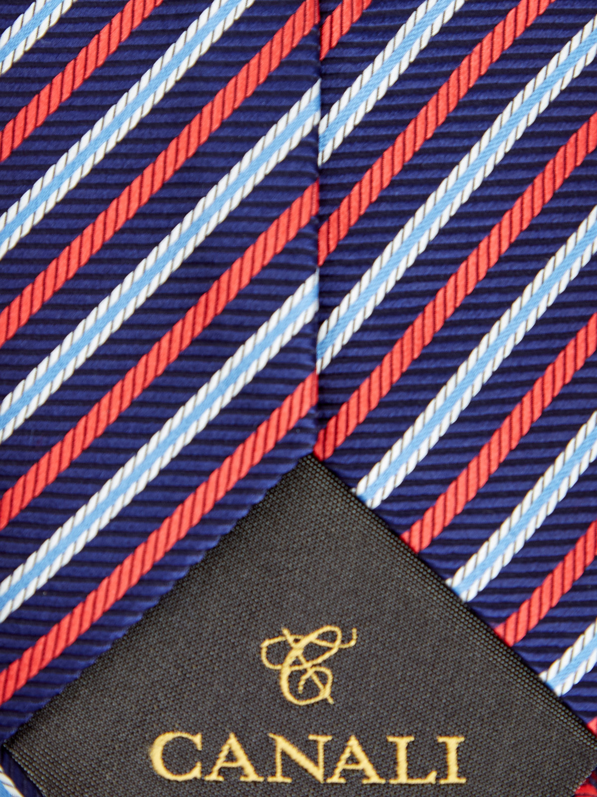 Шелковый галстук ручной работы с принтом в полоску CANALI, цвет синий, размер 42;44;46;48;40 - фото 3