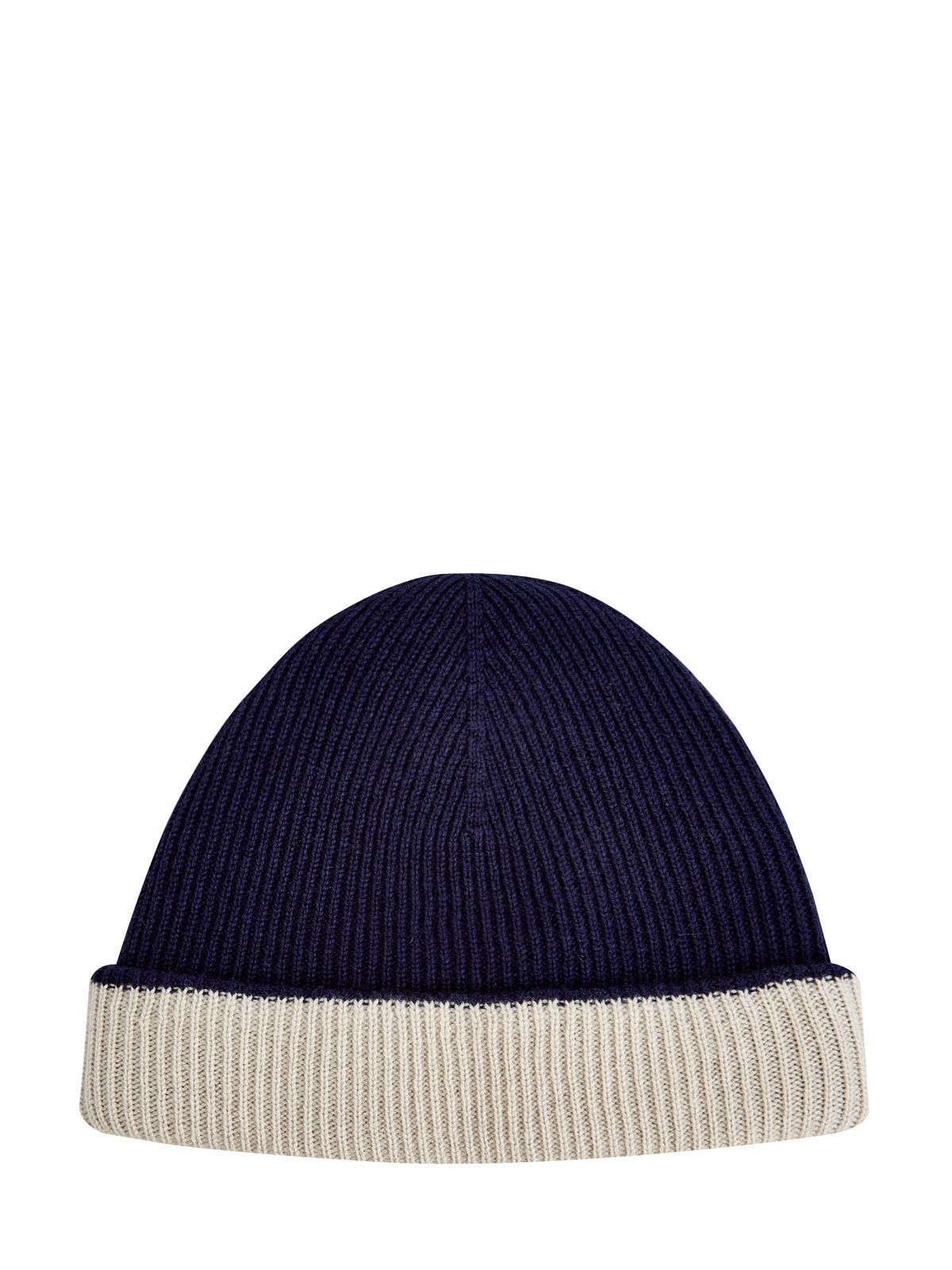 Кашемировая шапка с отворотом и контрастной окантовкой ELEVENTY, цвет синий, размер S;M - фото 1