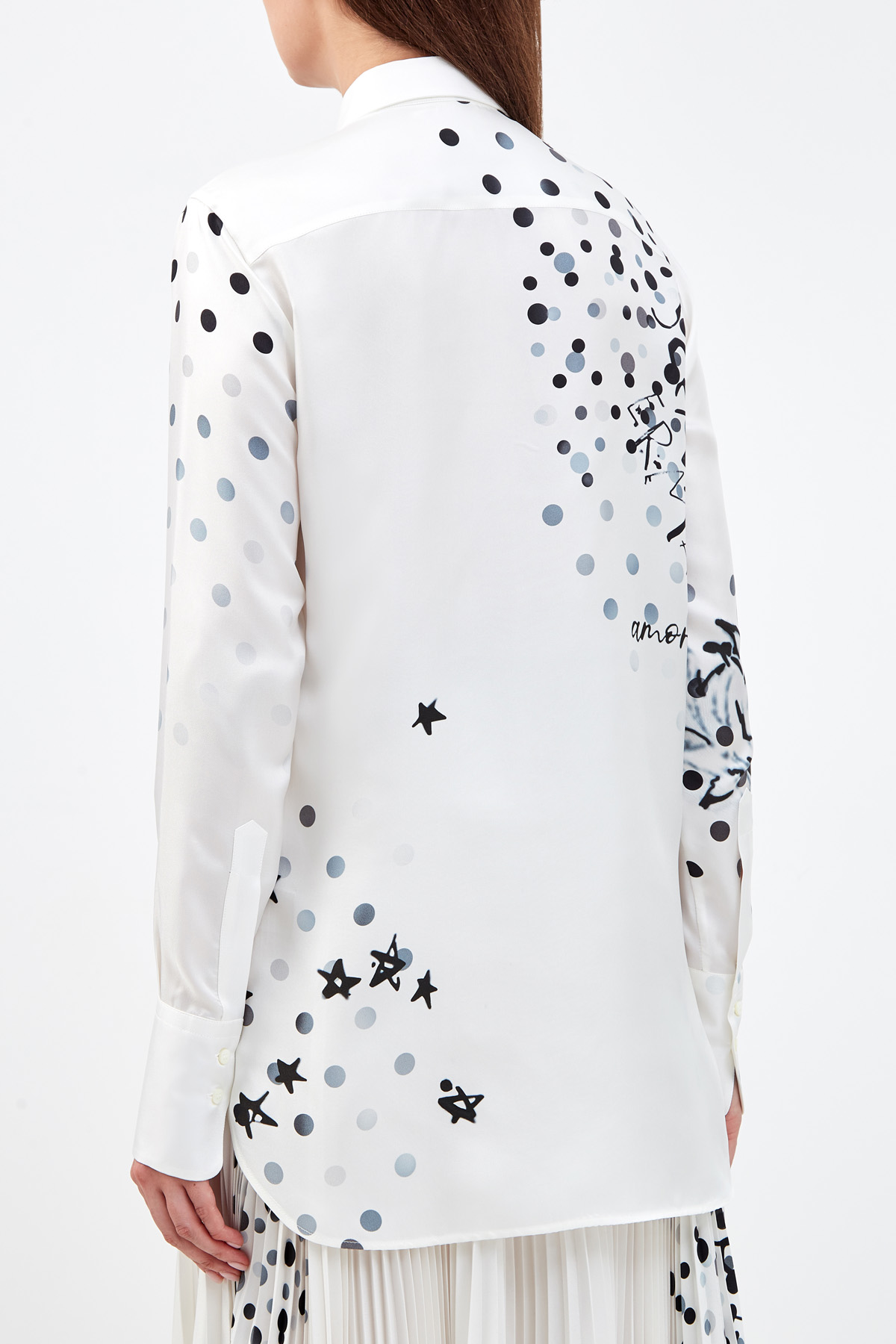 Шелковая блуза из гладкого крепдешина с графичным принтом ERMANNO SCERVINO, цвет белый, размер 38;42;44;46 - фото 4
