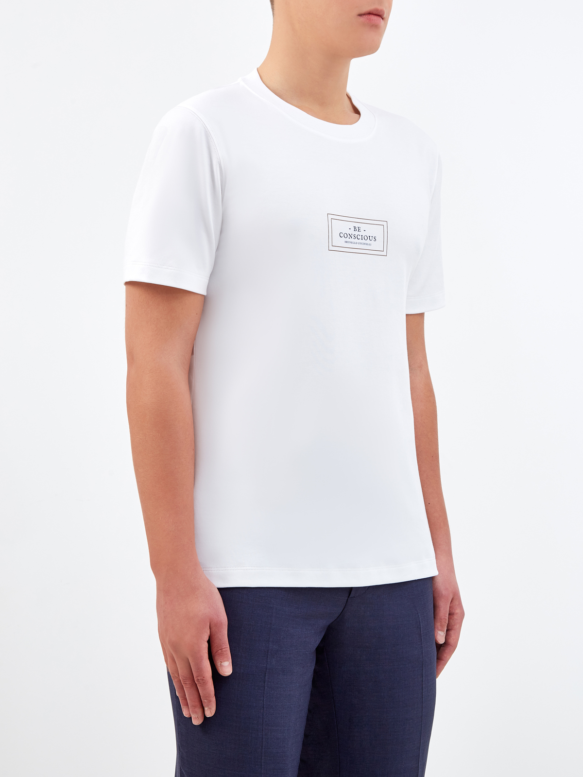 Белая футболка из джерси с минималистичным принтом BRUNELLO CUCINELLI, цвет белый, размер 46;52;56;50 - фото 3