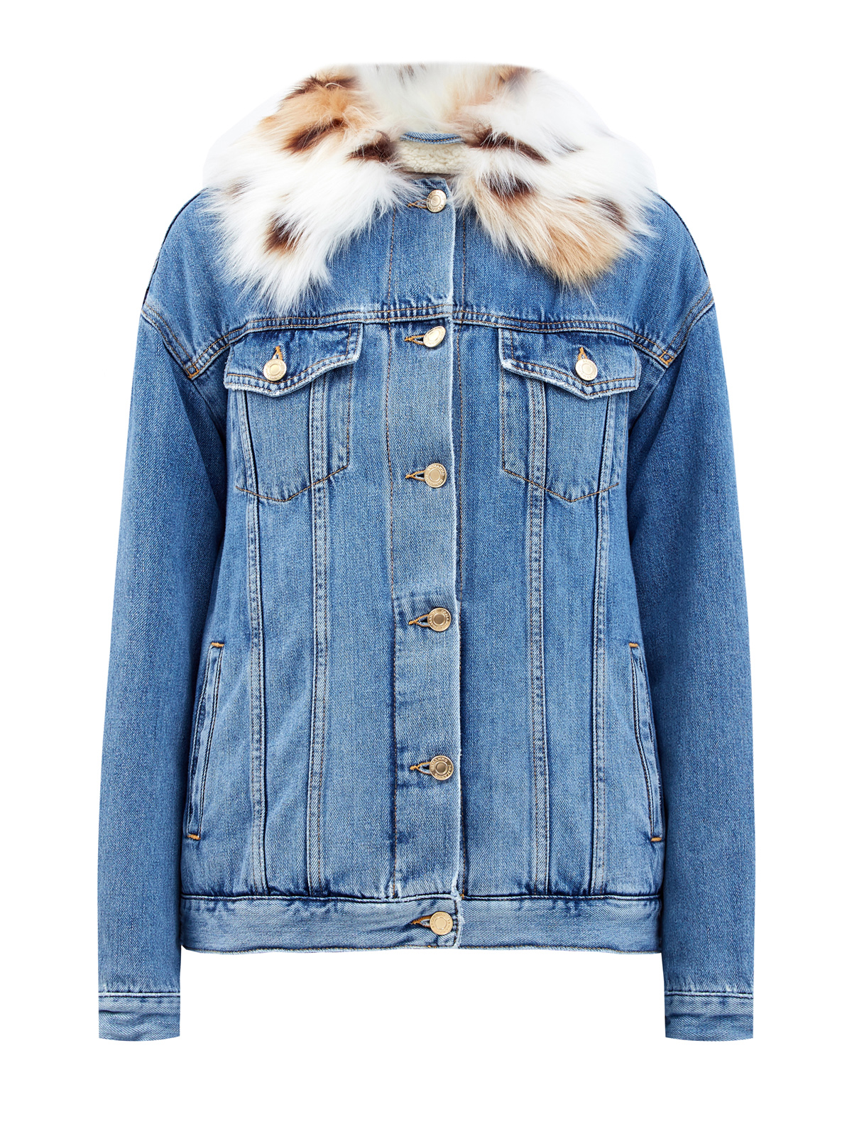 Утепленная джинсовая куртка с меховой отделкой ERMANNO ERMANNO SCERVINO, цвет голубой, размер 40;42