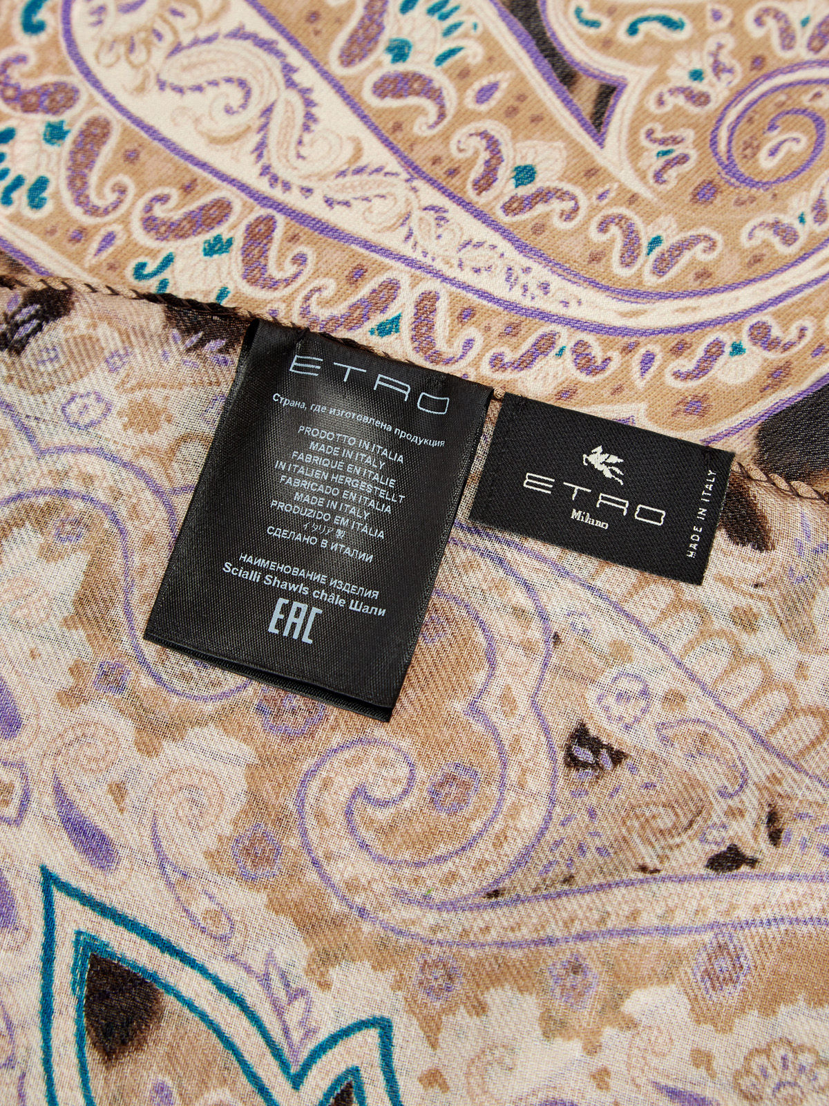 Платок из тонкой шерсти и шерсти с принтом пейсли ETRO, цвет мульти, размер 42;38 - фото 3