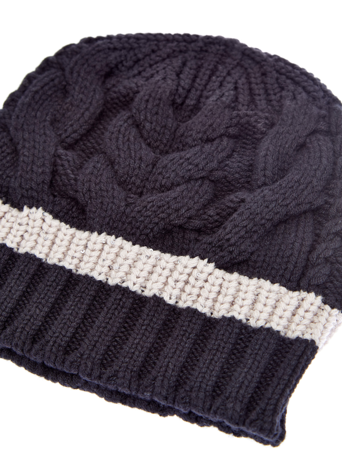 Шерстяная шапка с пайетками и объемным узором LORENA ANTONIAZZI, цвет черный, размер M - фото 3