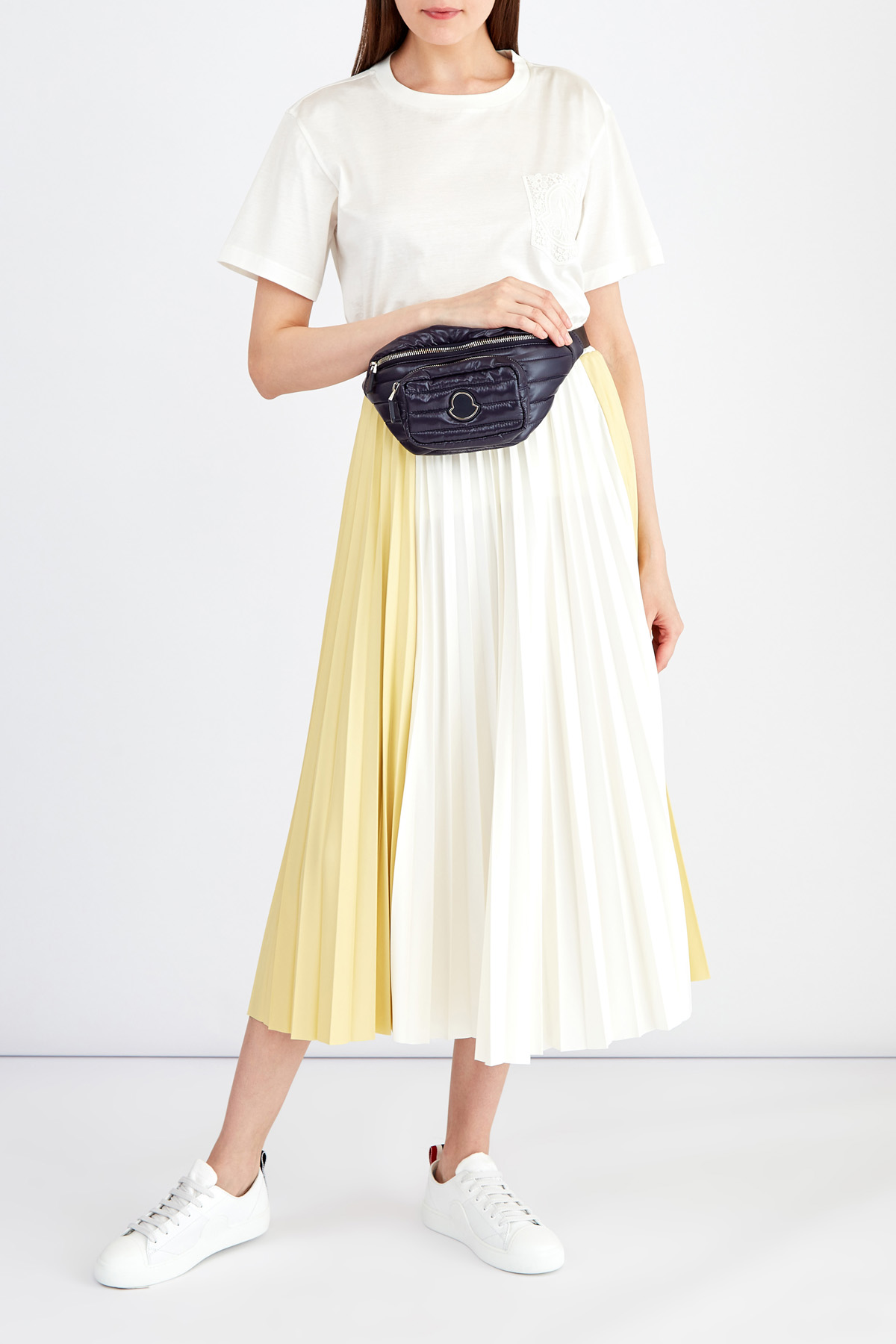 Плиссированная юбка-миди с эластичным поясом на кулиске MONCLER, цвет бежевый, размер 40;42;44 - фото 2