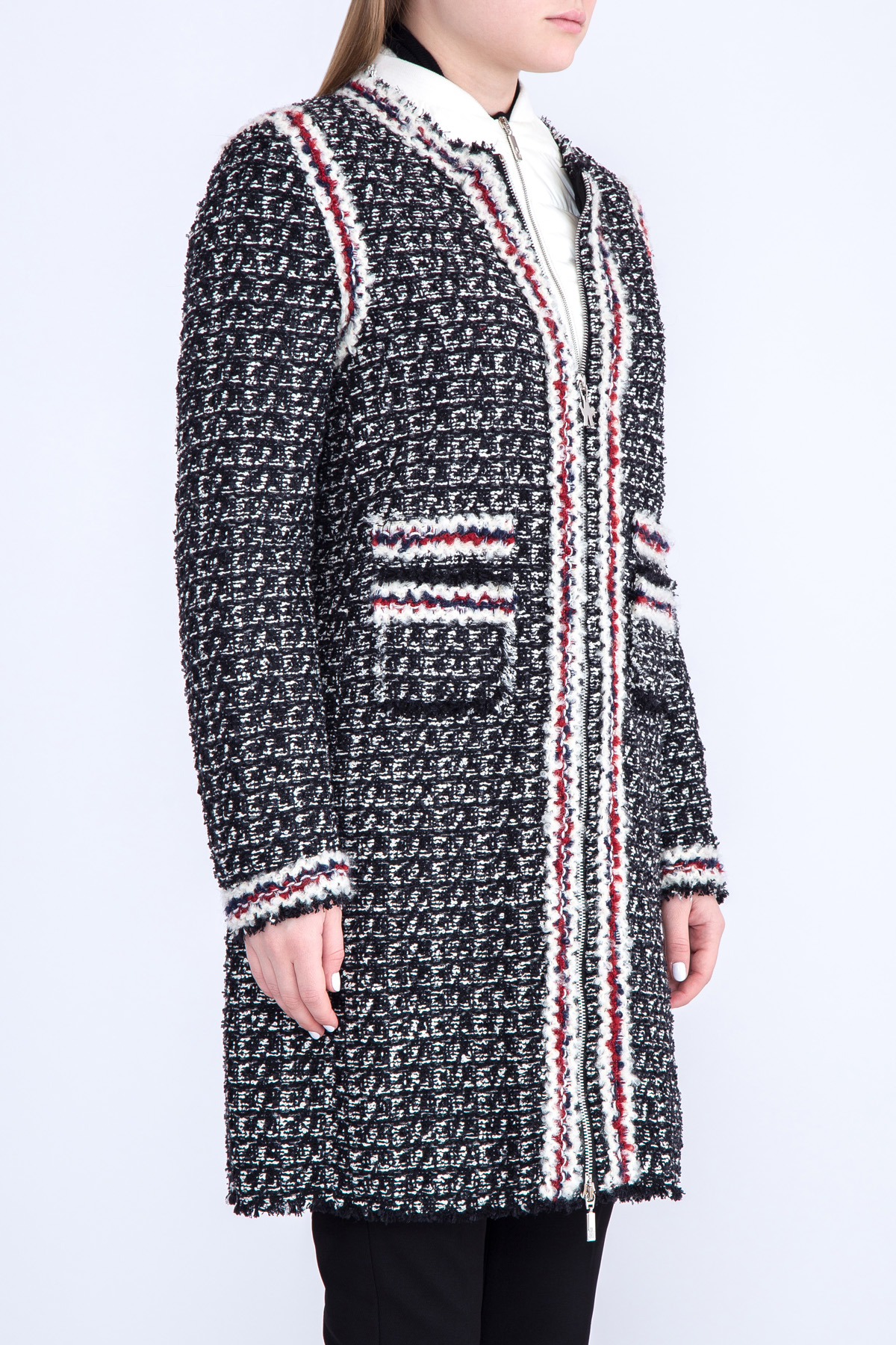 Пальто «Ontario» из ткани букле с внутренней ультра-легкой курткой MONCLER, цвет черно-белый, размер 40 - фото 3