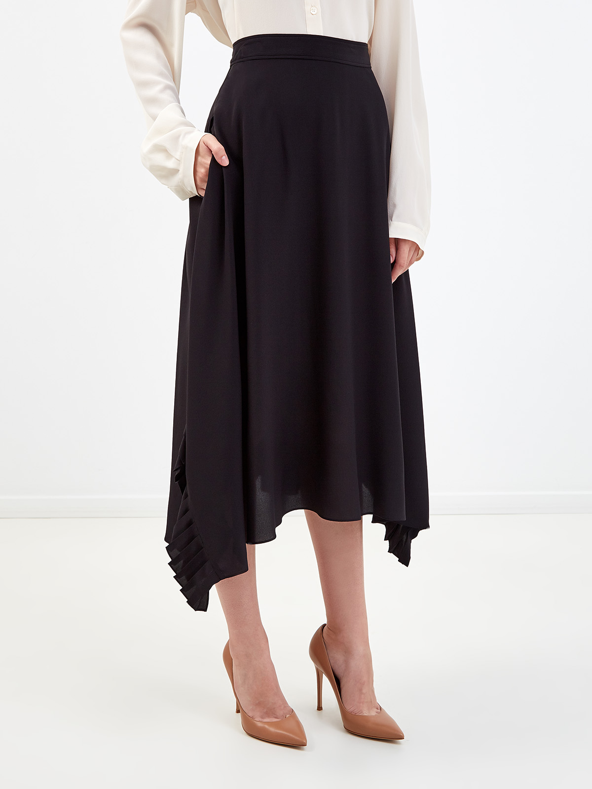 Шелковая юбка Ashlyn с асимметричным подолом STELLA McCARTNEY, цвет черный, размер M;L;XL;2XL;S - фото 3