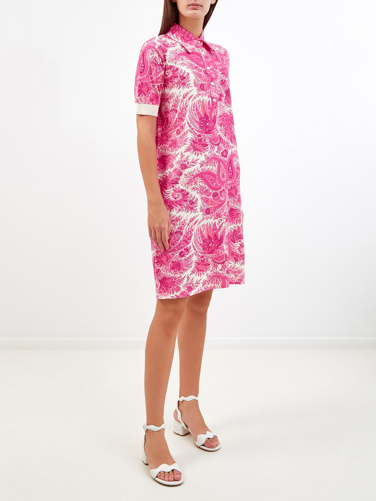 Платье-рубашка из хлопкового пике с принтом пейсли ETRO, цвет розовый, размер 44;40 - фото 3