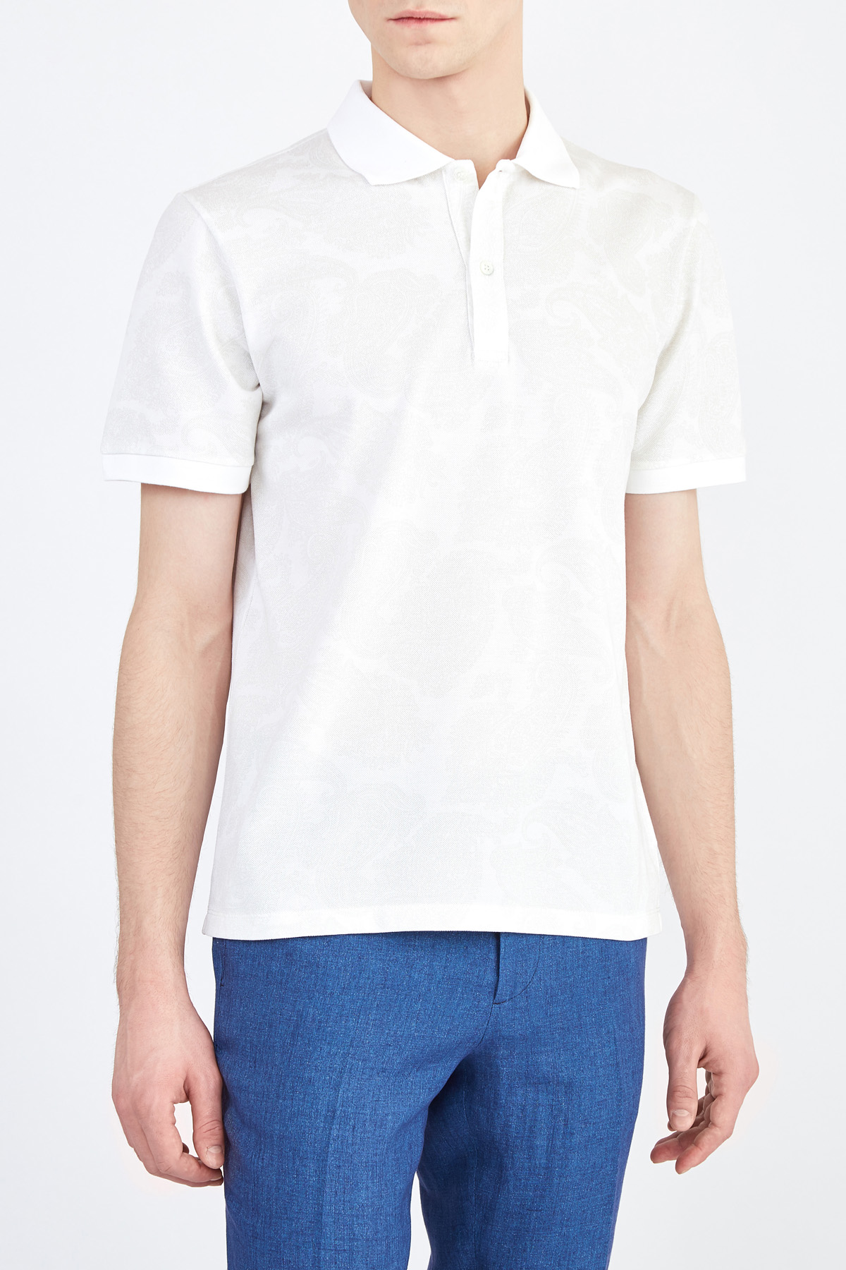 Базовая футболка-поло из пике с принтом пейсли ETRO, цвет белый, размер 46 - фото 3