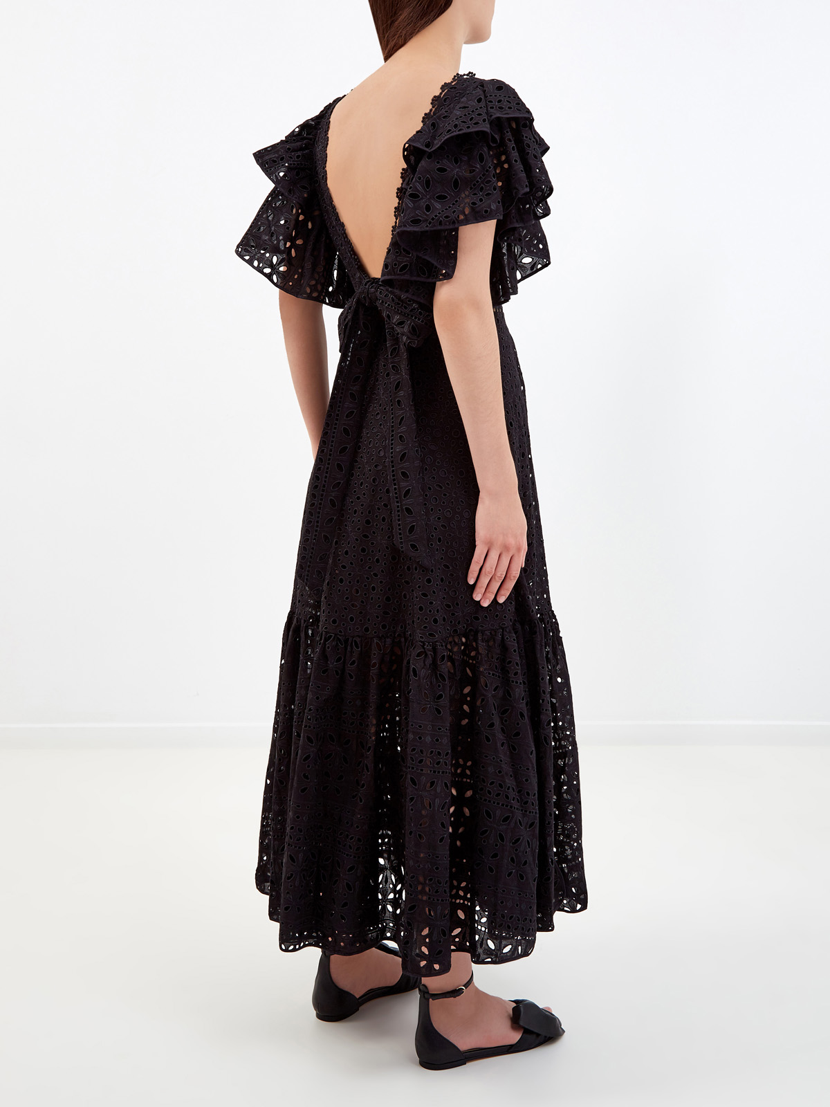 Кружевное платье-макси с широким поясом и оборками CHARO RUIZ IBIZA, цвет черный, размер S - фото 4