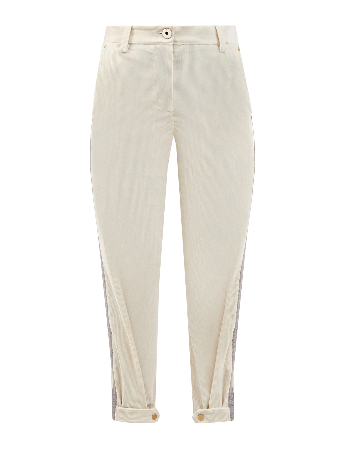 Элегантные брюки из плотного хлопкового вельвета с лампасами LORENA ANTONIAZZI, цвет белый, размер 38;44 - фото 1