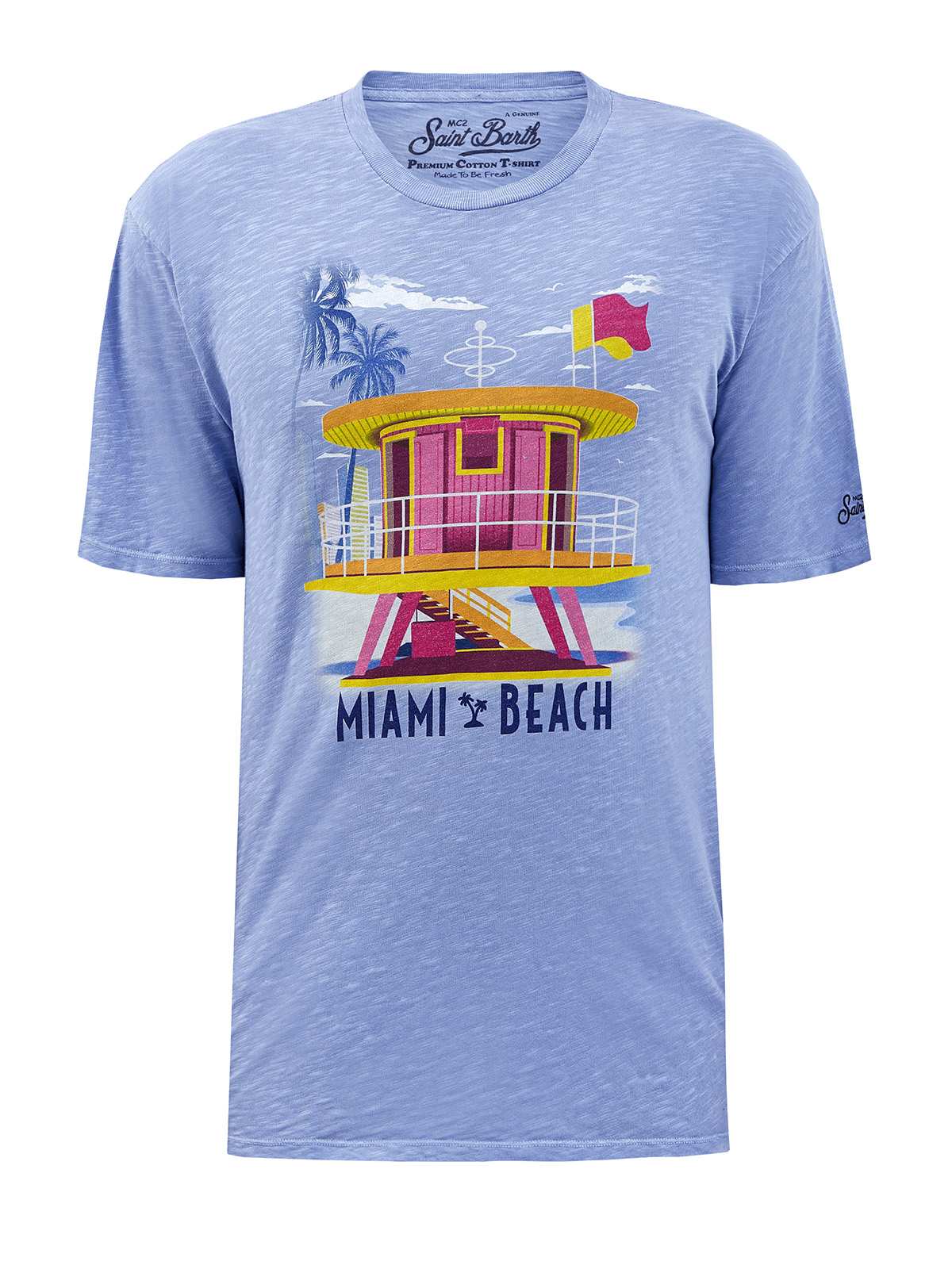 Хлопковая футболка с принтом-аппликацией MC2 SAINT BARTH, цвет голубой, размер M - фото 1