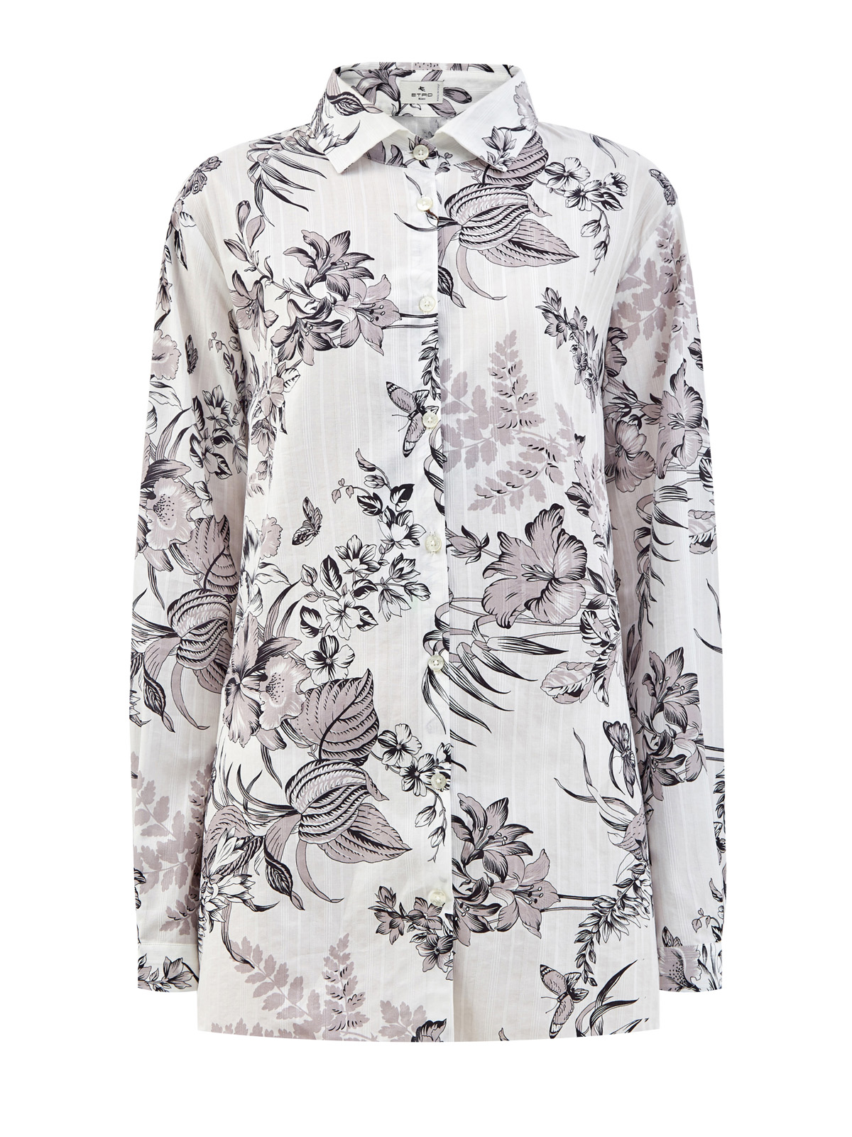 Рубашка из тонкого хлопка с флористическим принтом ETRO, цвет серый, размер 46;48;50;44 - фото 1