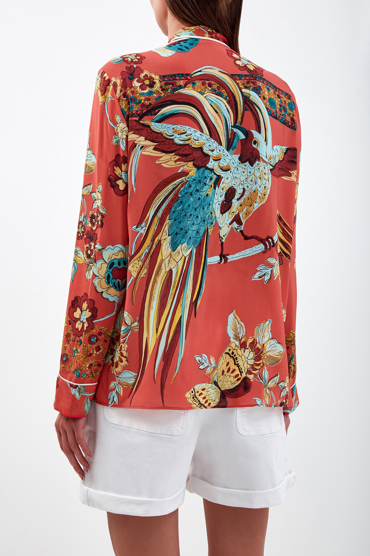 Блуза из шелкового крепдешина с принтом Bird of Paradise REDVALENTINO, цвет красный, размер XL - фото 4