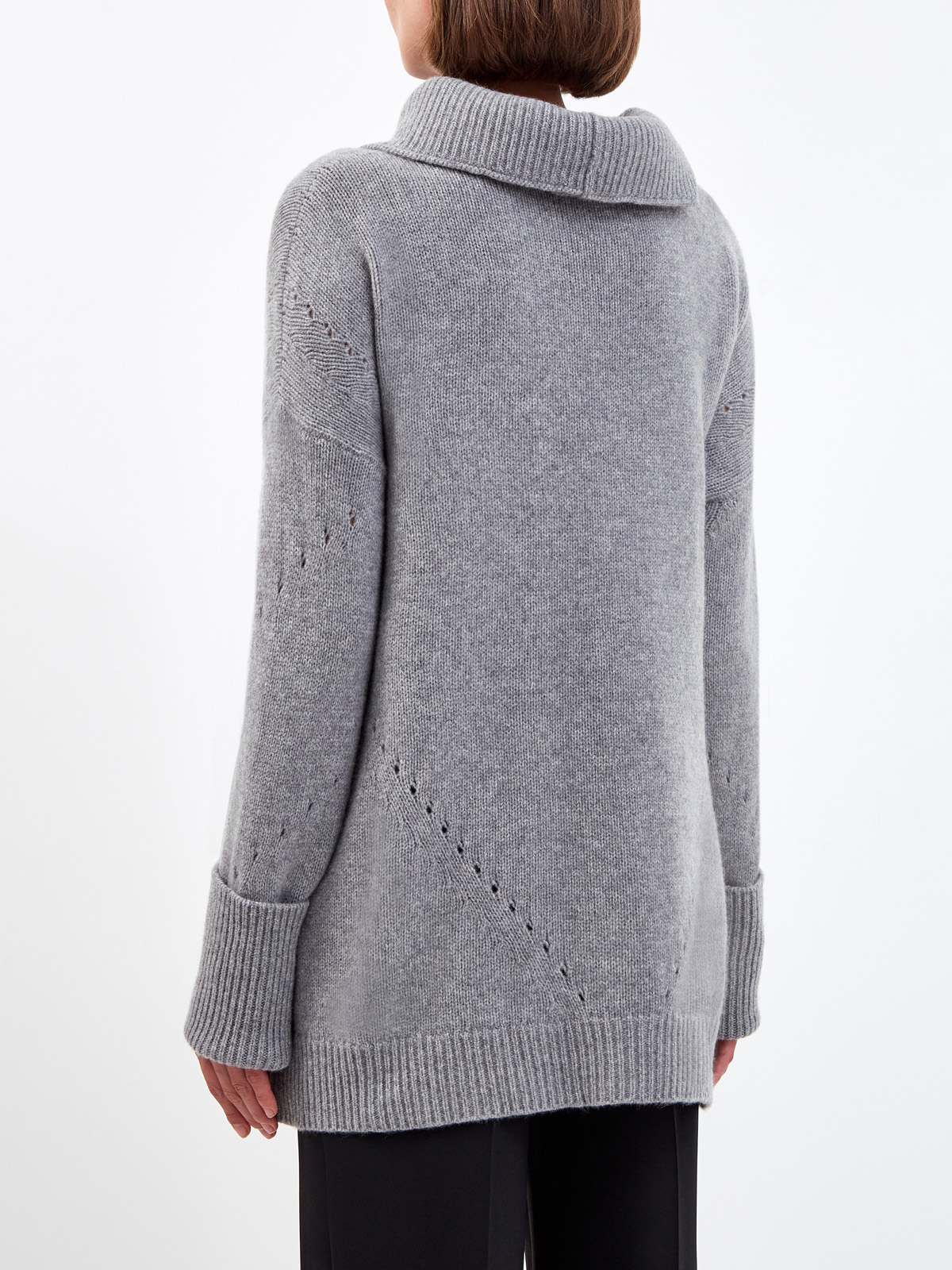 Удлиненный свитер из пряжи на основе шерсти и кашемира ERMANNO SCERVINO, цвет серый, размер 38;40;42 - фото 4