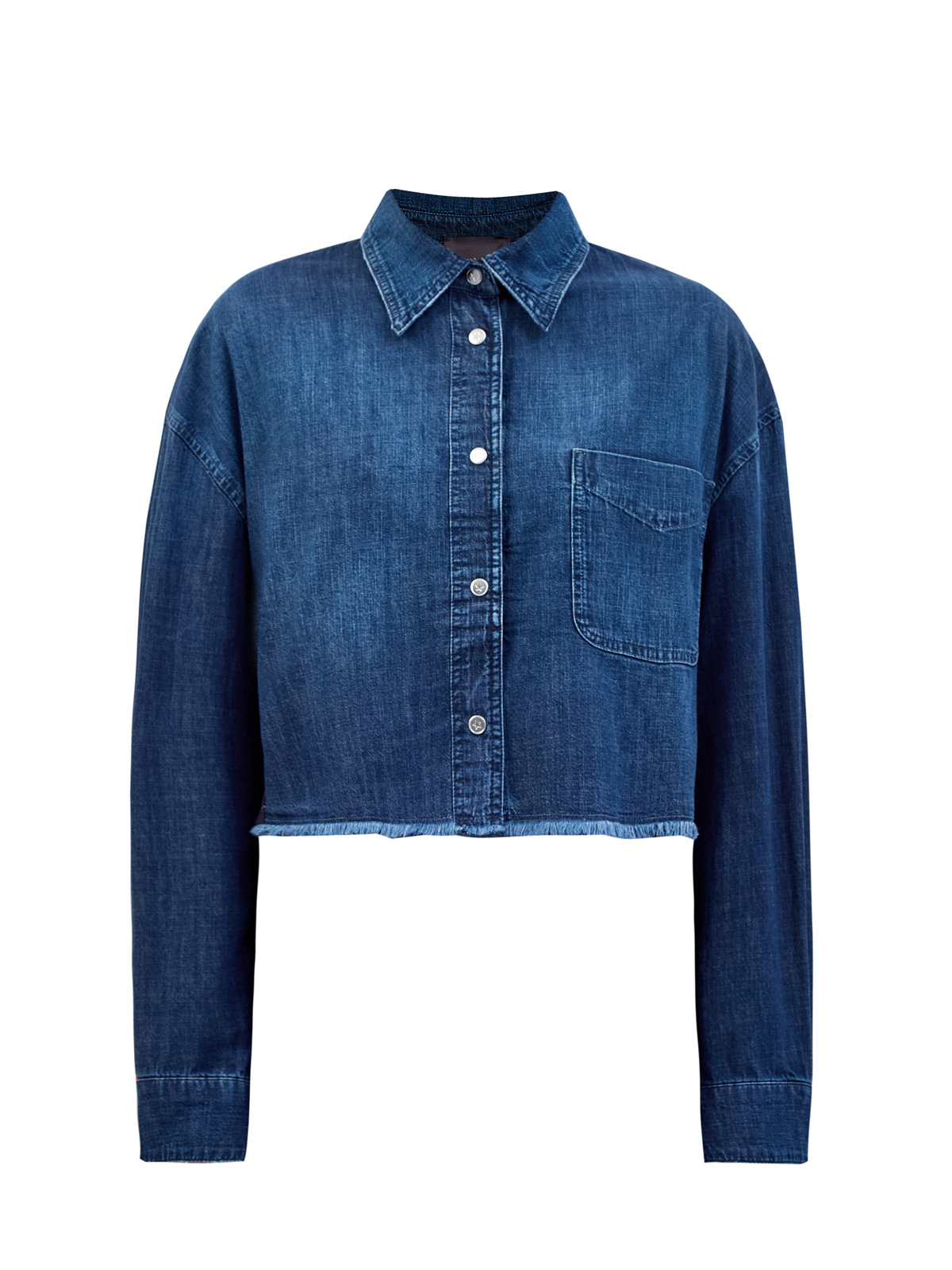 Укороченная рубашка из хлопкового денима с трикотажными вставками LORENA ANTONIAZZI, цвет синий, размер 38;40;42;44