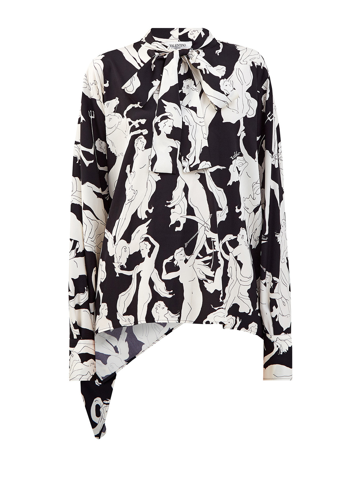 Асимметричная блуза Dancing Gods из шелкового твила VALENTINO, цвет черно-белый, размер 40;44 - фото 1