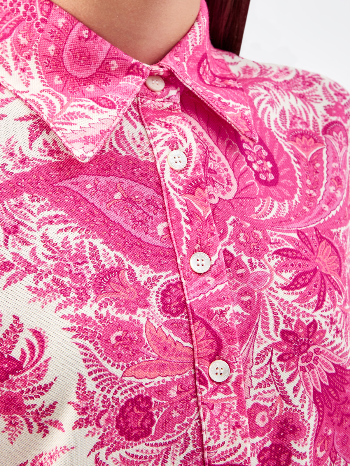 Платье-рубашка из хлопкового пике с принтом пейсли ETRO, цвет розовый, размер 44;40 - фото 5