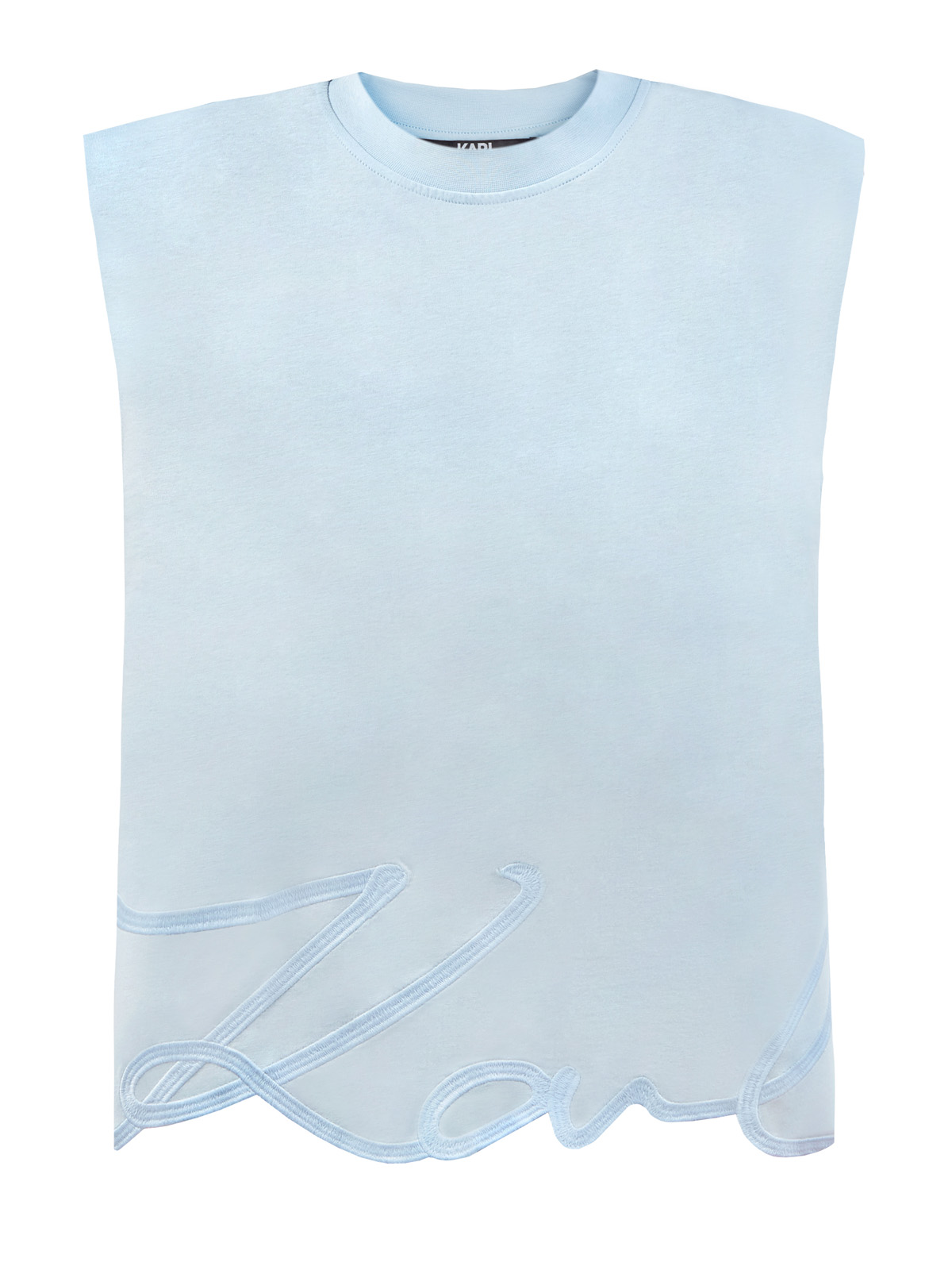 Прямая футболка K/Signature с вышитым декором KARL LAGERFELD, цвет голубой, размер XS;S;M Прямая футболка K/Signature с вышитым декором - фото 1