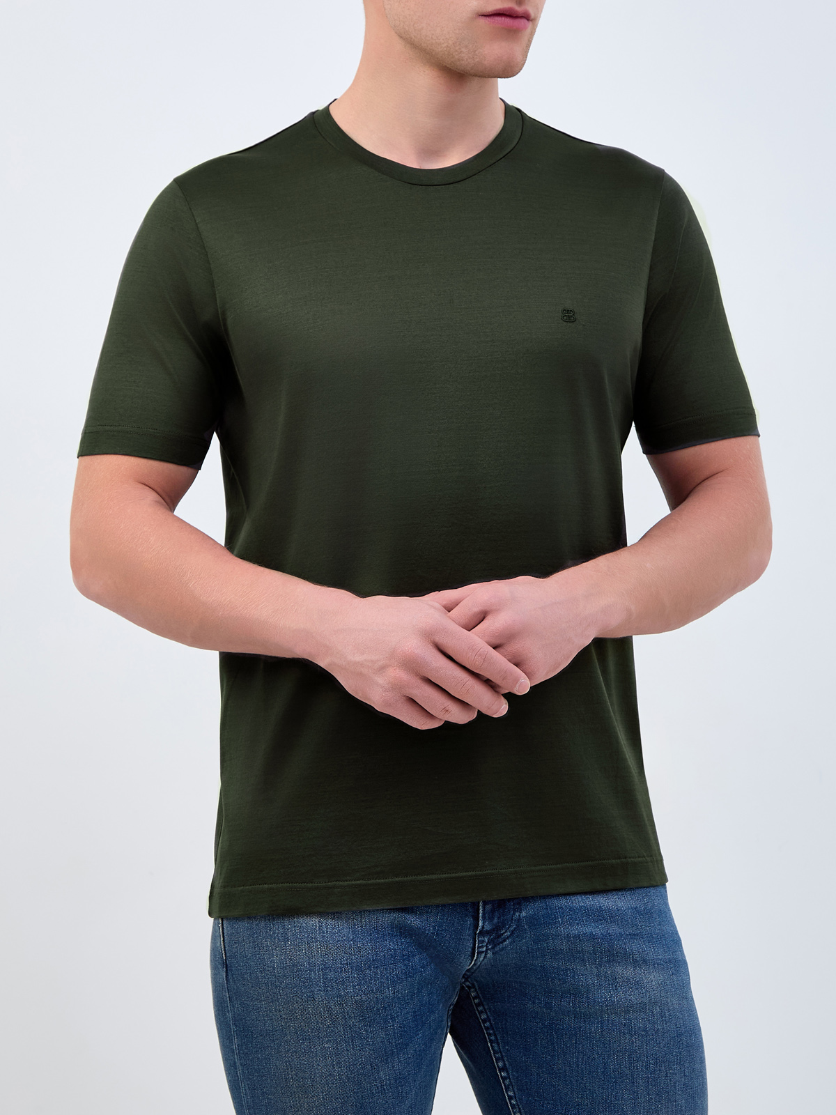 Хлопковая футболка из гладкого джерси с логотипом в тон BERTOLO, цвет зеленый, размер 52;54;56;58 - фото 3