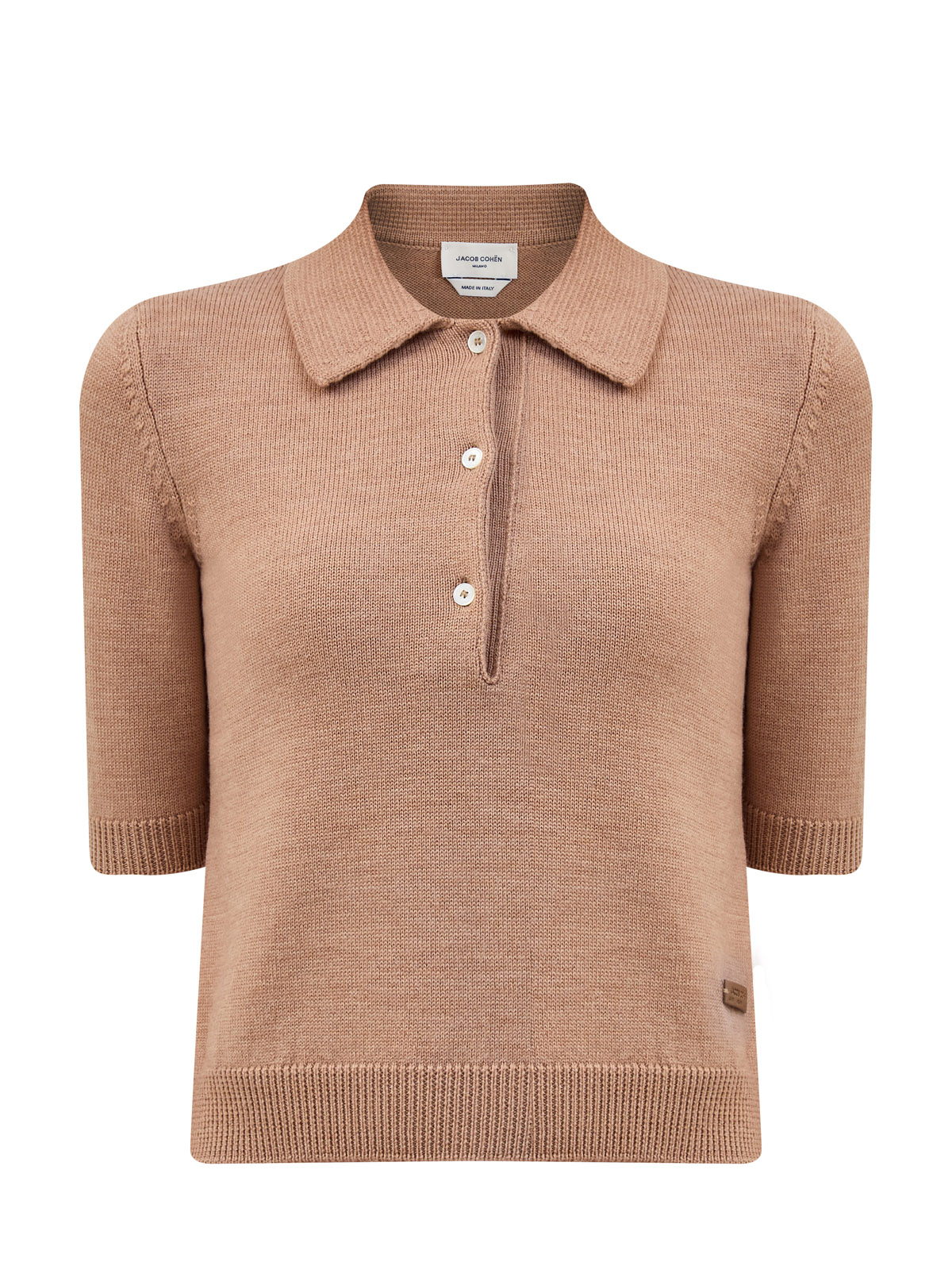 

Шерстяной джемпер-поло с деталью из кожи, Коричневый, Шерстяной джемпер-поло с деталью из кожи