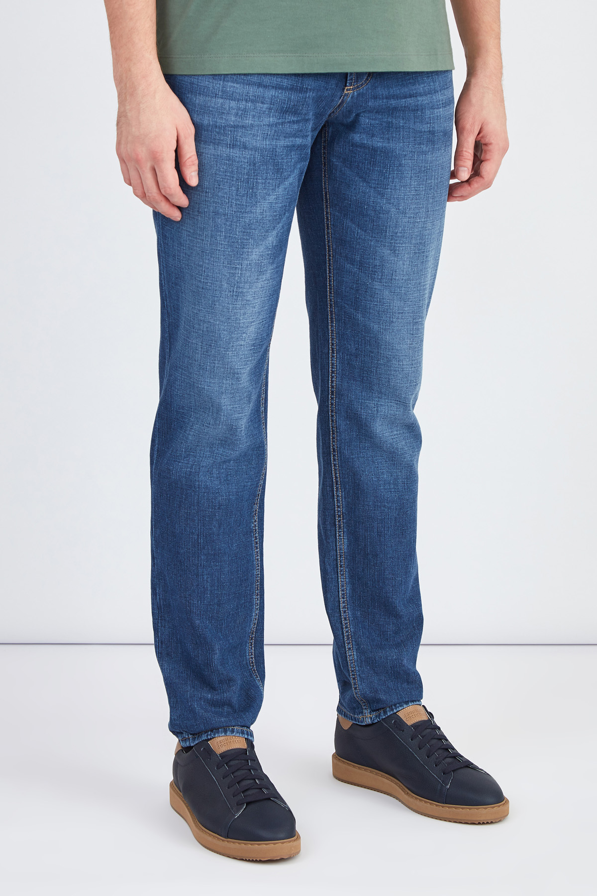 Прямые джинсы из японского денима с выбеленным эффектом BRUNELLO CUCINELLI, цвет синий, размер 56 - фото 3