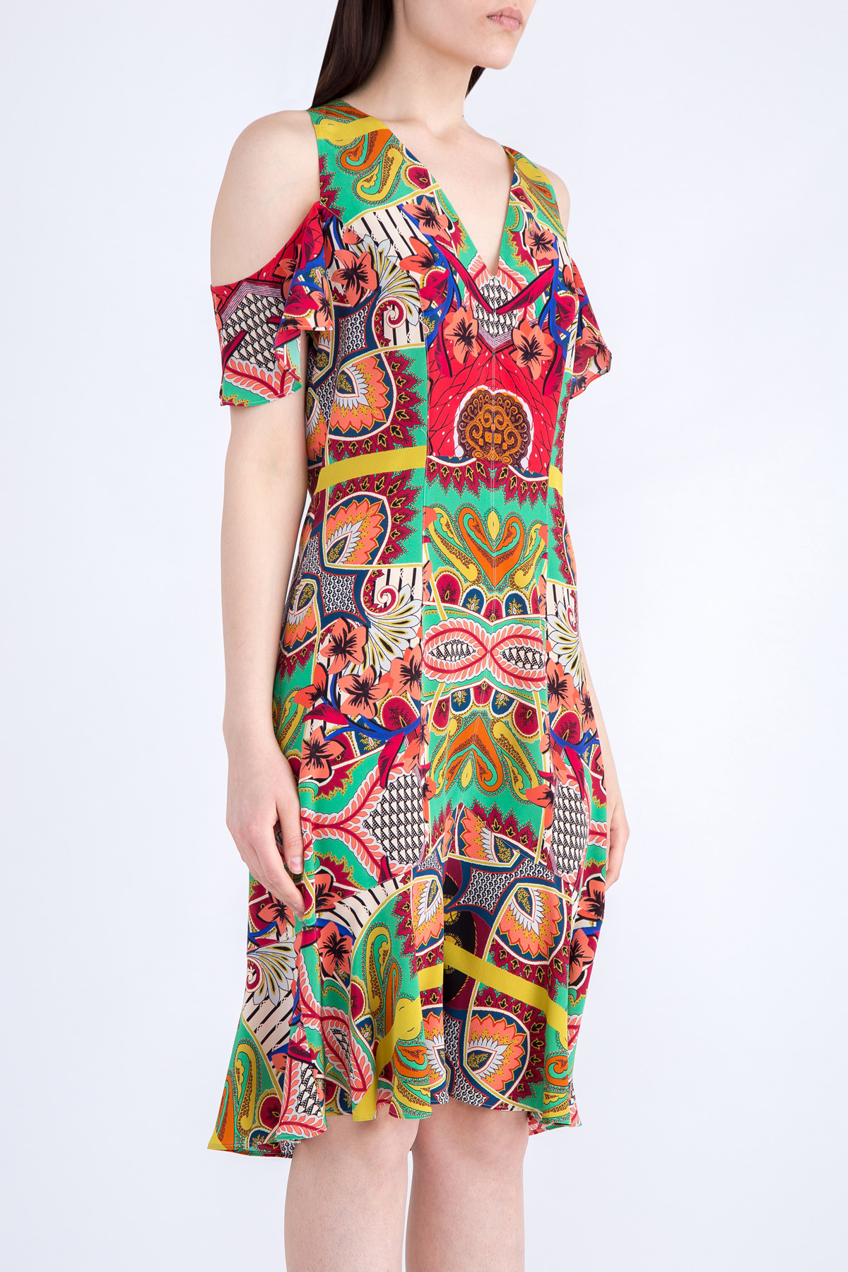 Платье из яркого принтованного шелка с открытыми плечами ETRO, цвет мульти, размер 40;44 - фото 3