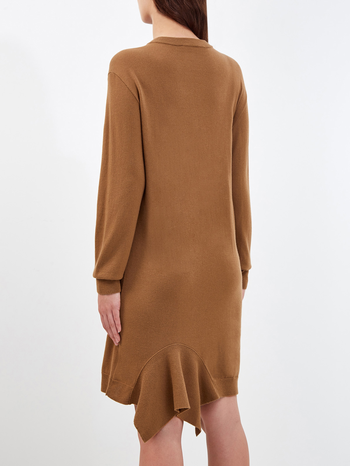 Асимметричное платье-миди из тонкой шерстяной пряжи STELLA McCARTNEY, цвет коричневый, размер 40;42;38 - фото 4