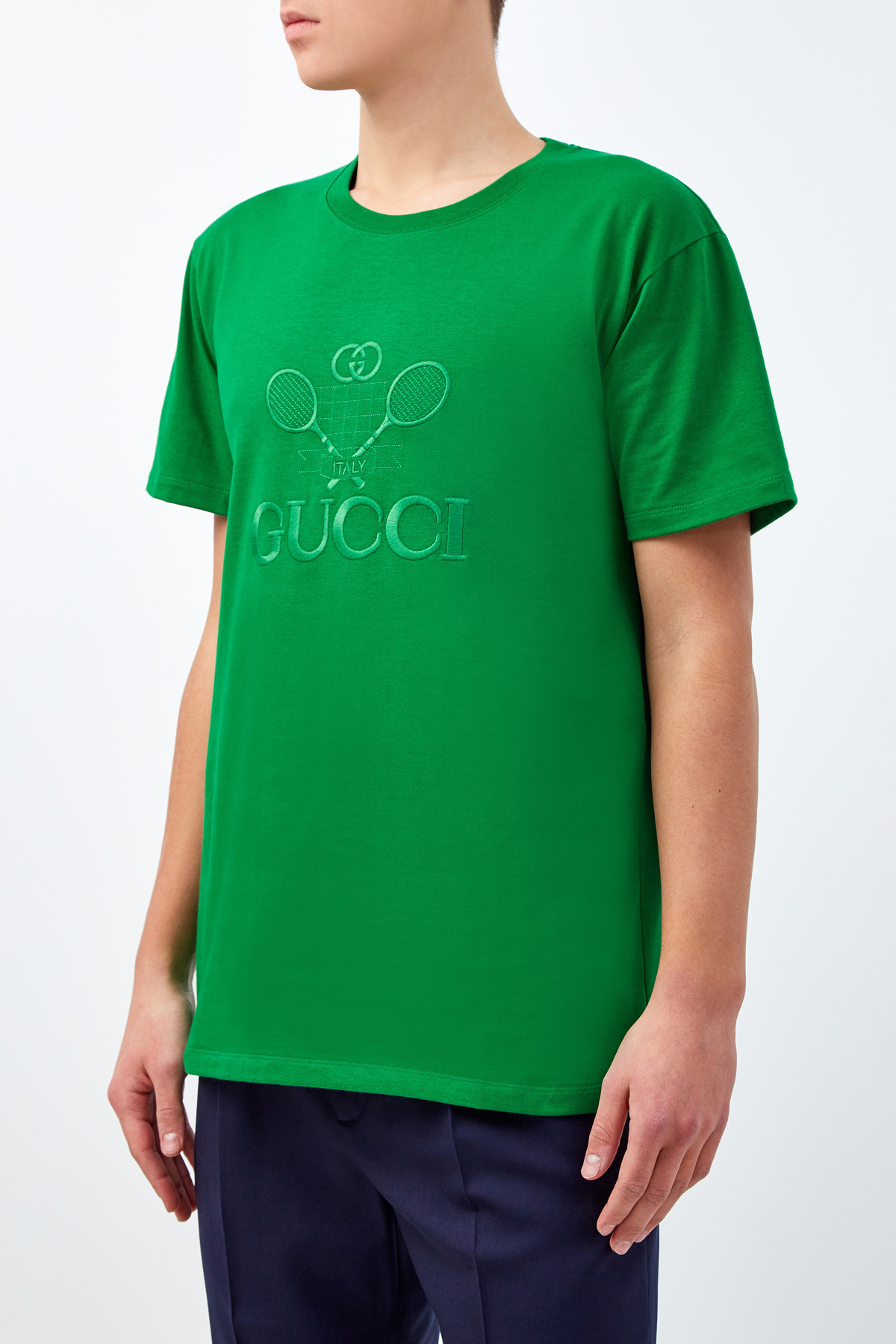 Футболка с вышивкой Gucci Tennis в тон GUCCI, цвет зеленый, размер 50 - фото 3