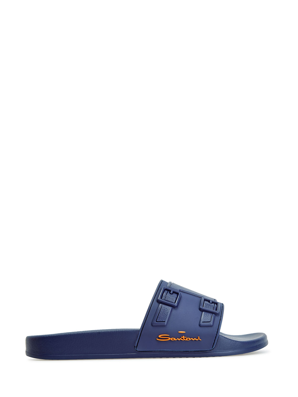 Шлепанцы из матовой резины с отделкой в стиле монки SANTONI, цвет синий, размер 41;42;43;45