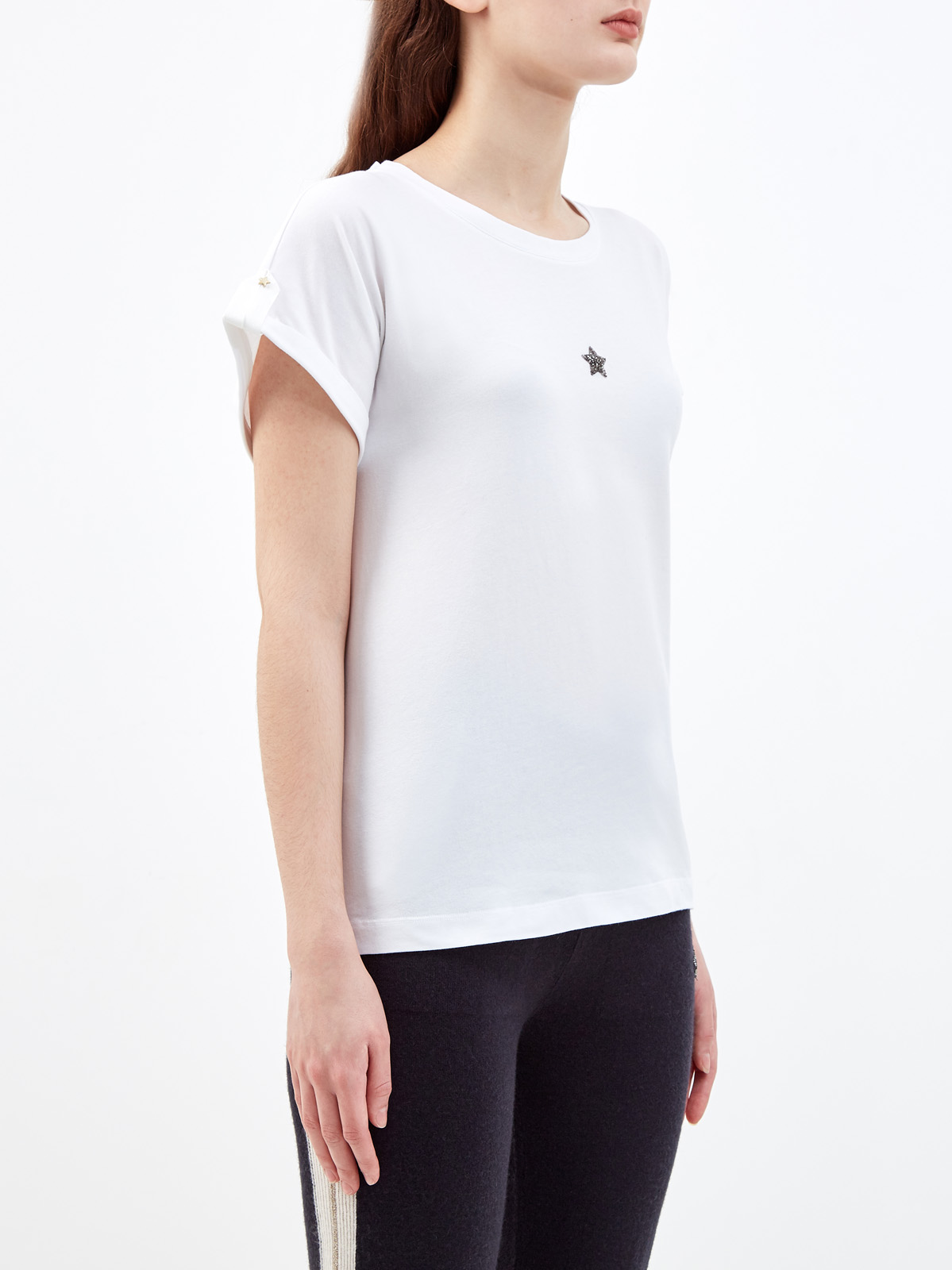 Хлопковая футболка с отворотами и мерцающей символикой LORENA ANTONIAZZI, цвет белый, размер 38;42;44 - фото 3