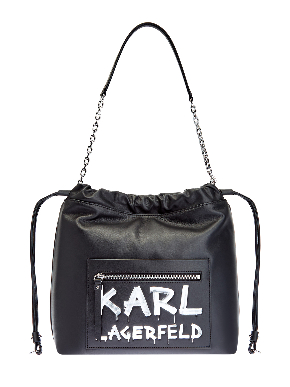 Кожаная сумка-тоут с декором ручной работы KARL LAGERFELD, цвет черный, размер 5;6;7;8;9 - фото 1