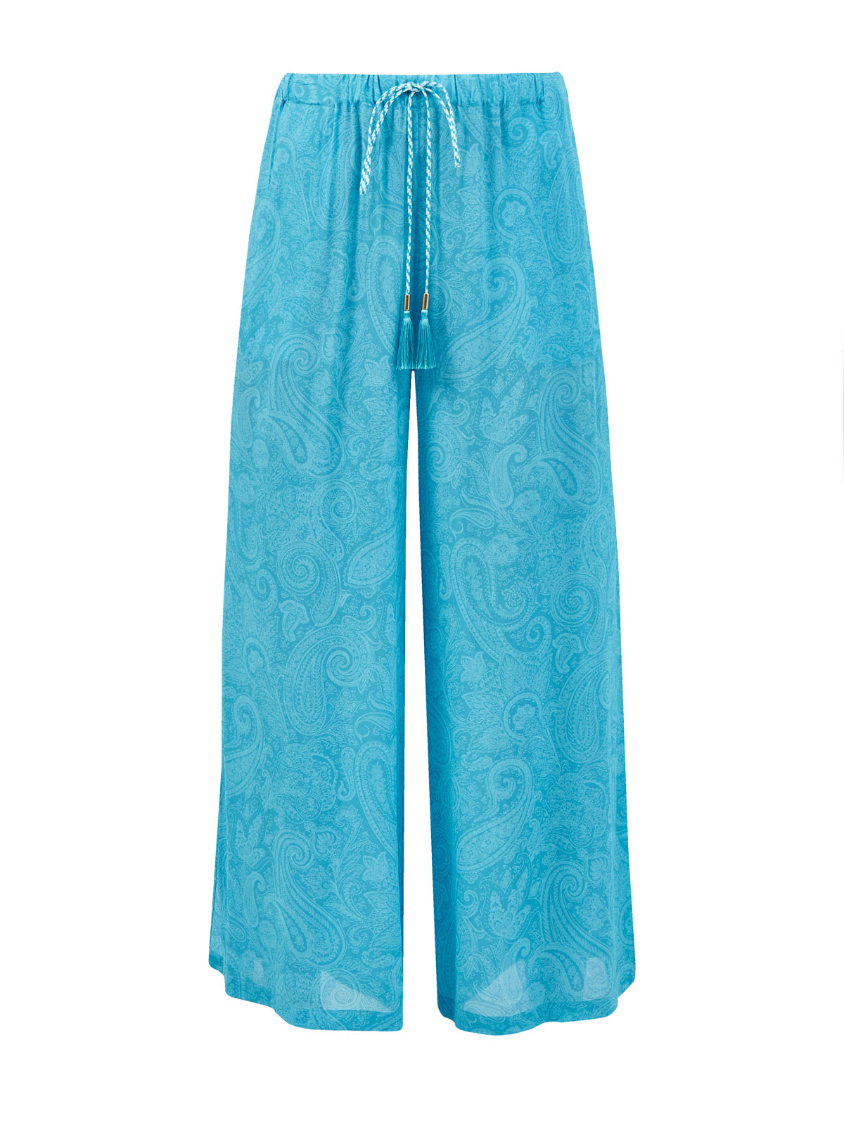 Легкие брюки из тонкой вискозы с поясом на кулиске ETRO голубого цвета