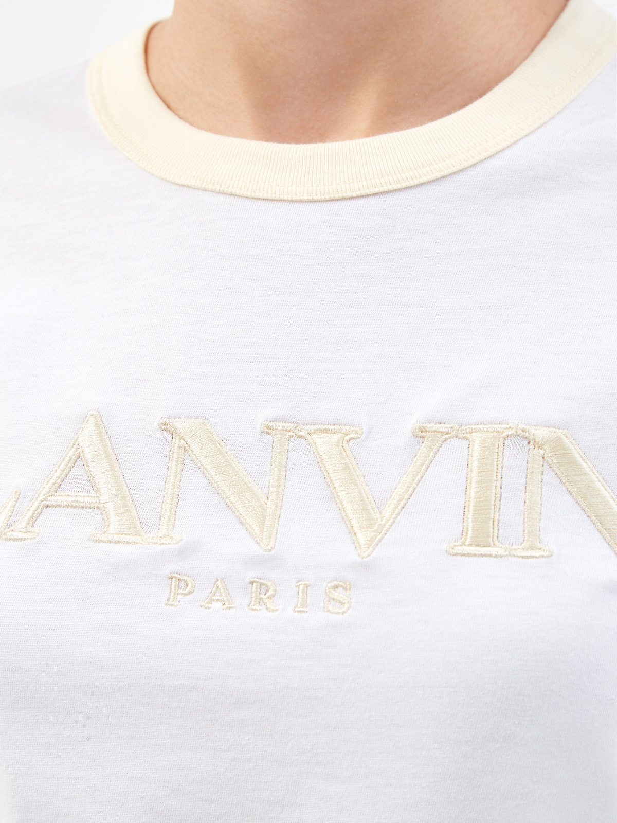 Белая футболка с контрастной отделкой и вышивкой LANVIN, цвет белый, размер 44;40 - фото 5
