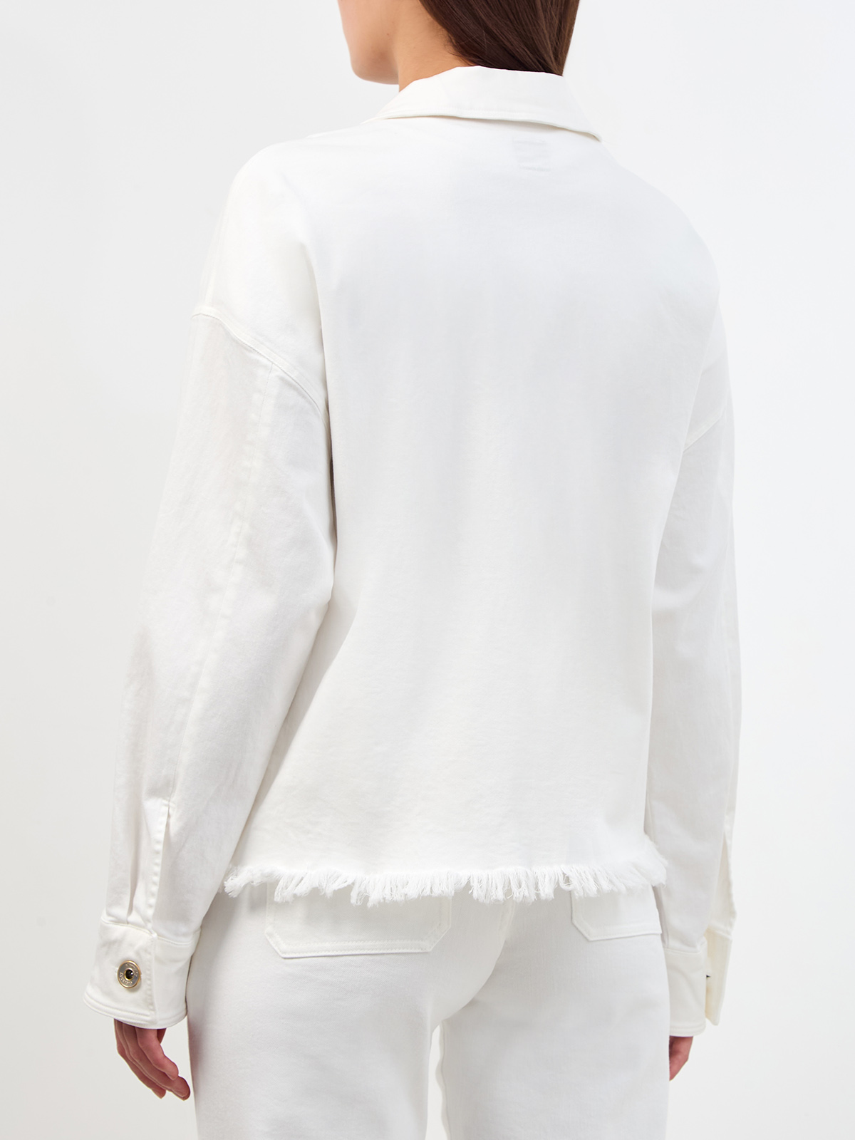 Рубашка из хлопкового денима с бахромой и пуговицами ручной работы ELEVENTY, цвет белый, размер 38;40;42 - фото 4