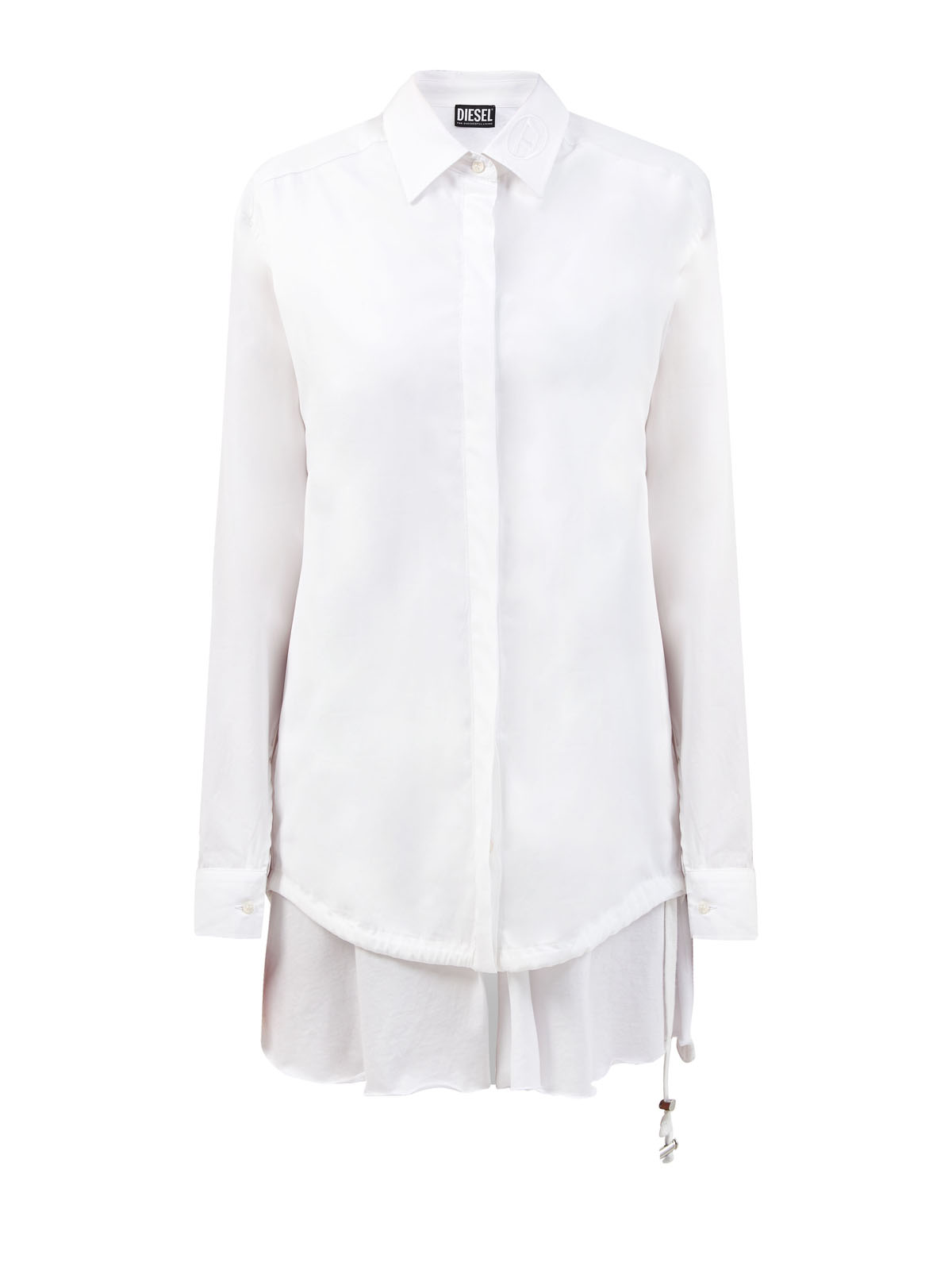 Удлиненная рубашка C-Entela из поплина с эффектом многослойности DIESEL белого цвета