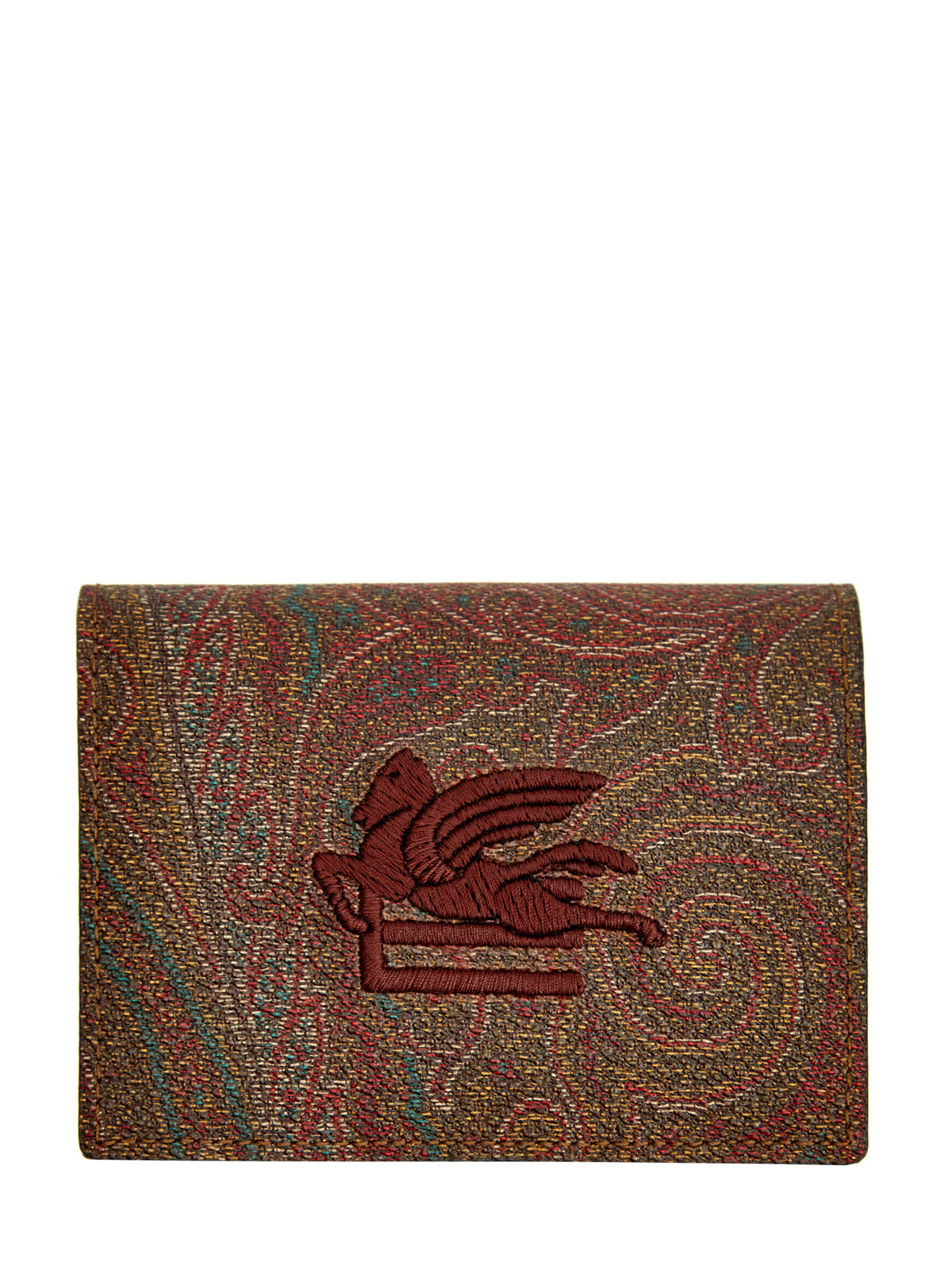 Складной кошелек с жаккардовым узором и вышивкой ETRO коричневого цвета