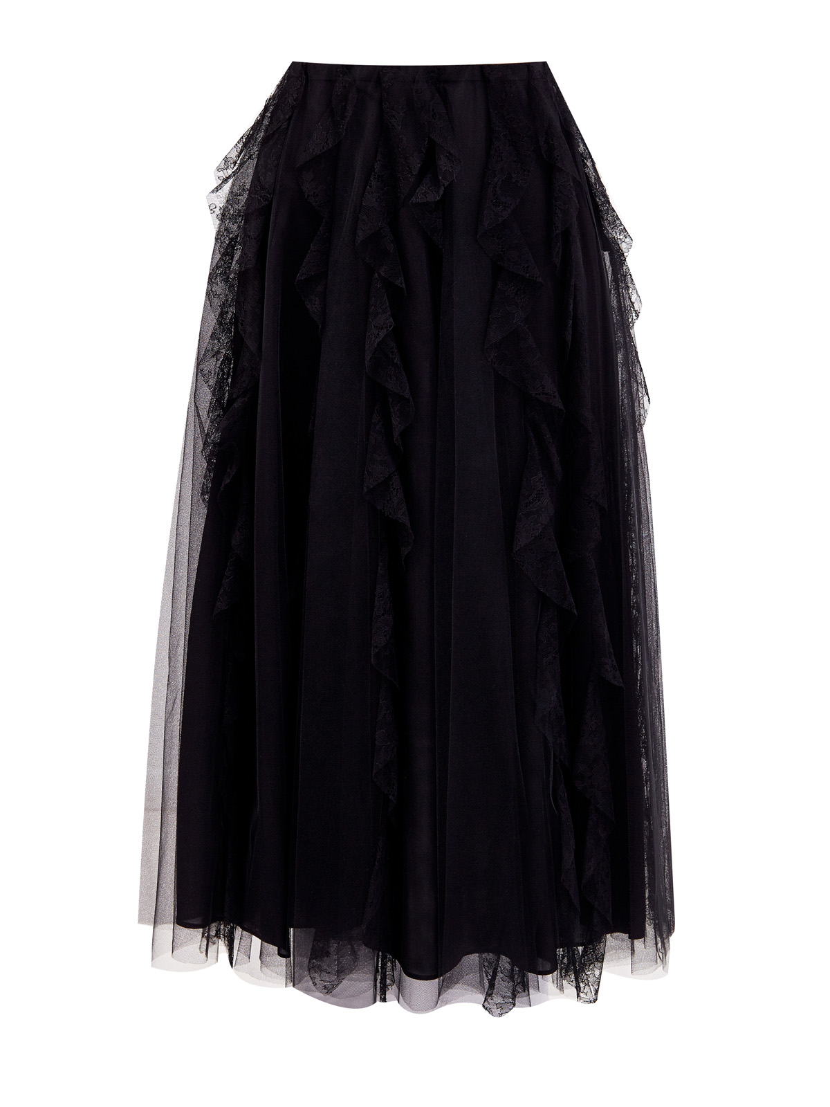 Многослойная юбка-плиссе с кружевным декором VALENTINO, цвет черный, размер 40;42;38 - фото 1