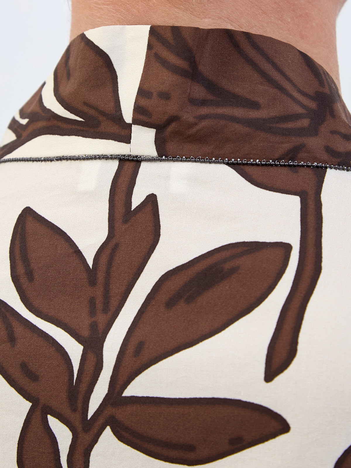 Блуза-кимоно из хлопкового поплина с цепочкой Мониль и поясом BRUNELLO CUCINELLI, цвет коричневый, размер 42 - фото 5