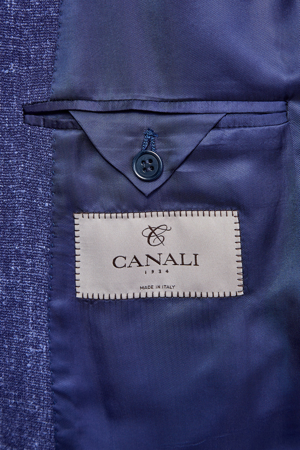 Двубортный пиджак из шерсти и льна с фигурными лацканами CANALI, цвет синий, размер 48;50;54 - фото 7