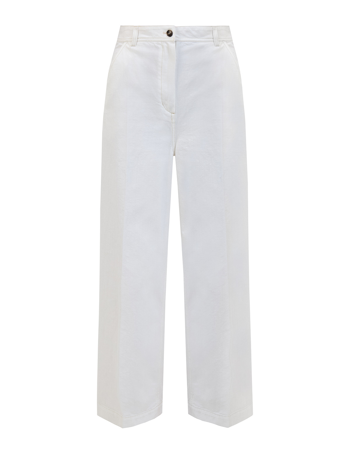 

Джинсы Wide Leg из хлопкового денима с кожаной нашивкой, Белый, Джинсы Wide Leg из хлопкового денима с кожаной нашивкой